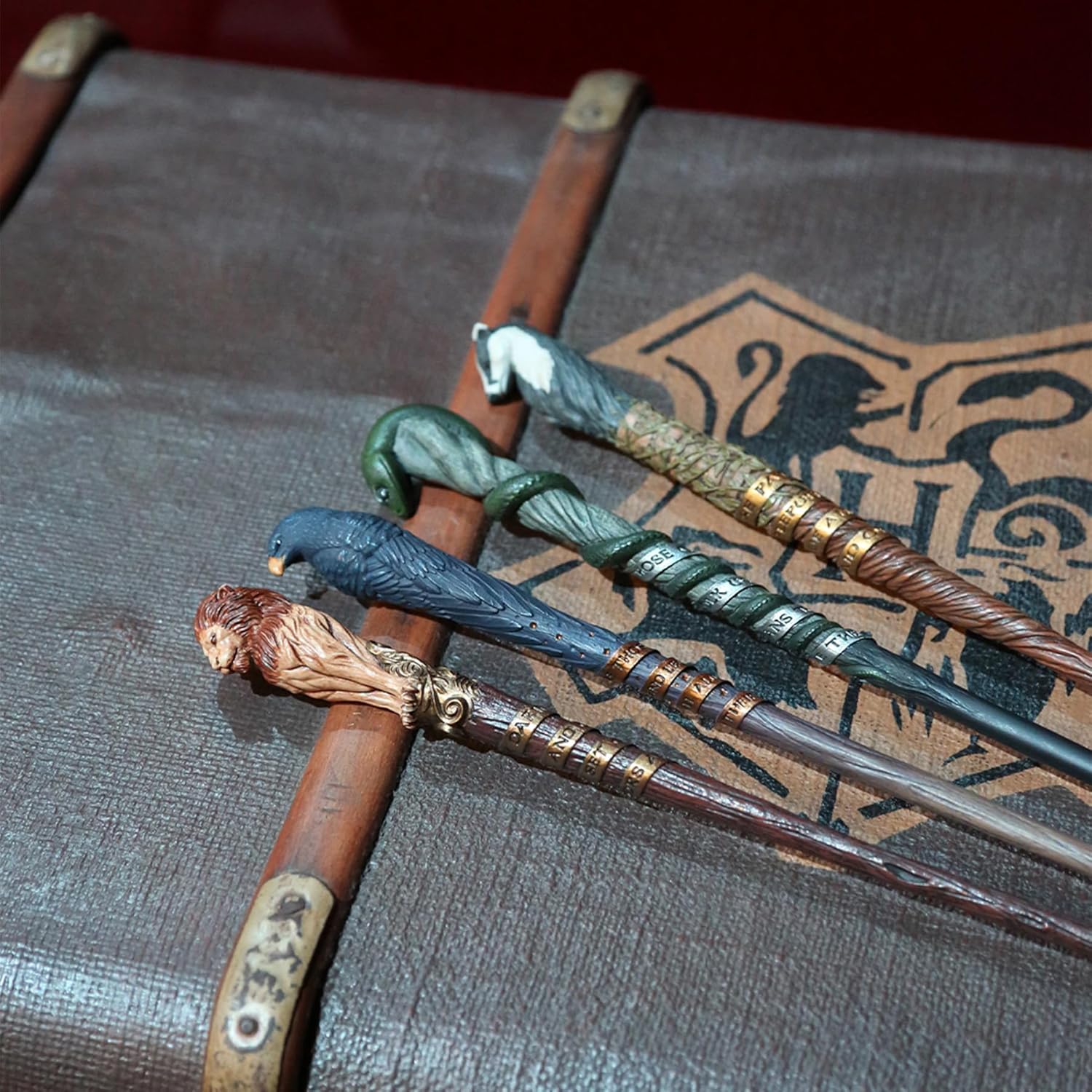 Harry Potter Hufflepuff Mascot & Traits Wand - Second Edition 14" Collectible Wand - Badger Sculpture & Quote Premium Display Box - Ideal for Fans & Collectors - Not a Toy