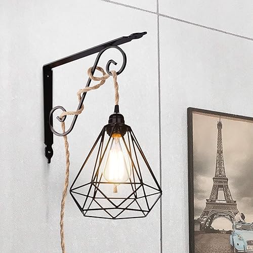 Miniatura 7 de Kit de luz colgante con interruptor enchufable, cable de lámpara vintage con cuerda de cáñamo trenzada, certificación UL, extensión E26 de 9.8 pies,