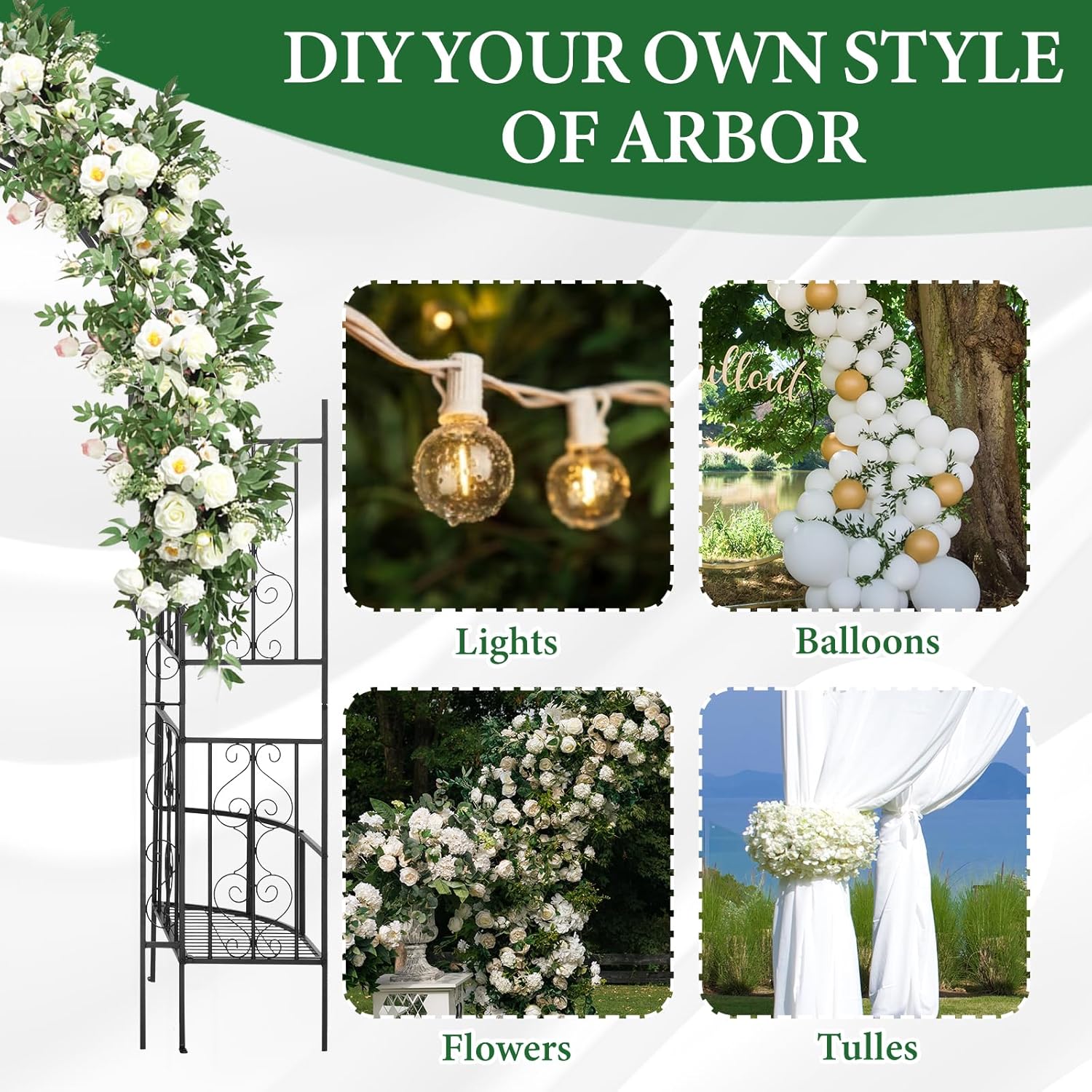 VINGLI Garden Arbor Arch, Wedding Arch Archway for Ceremony Party, Durable Steel Trellis for Plant Climbing, Christmas Decorations Pergola for Backyard, Lawn, Patio, Yard (with Planter Box)