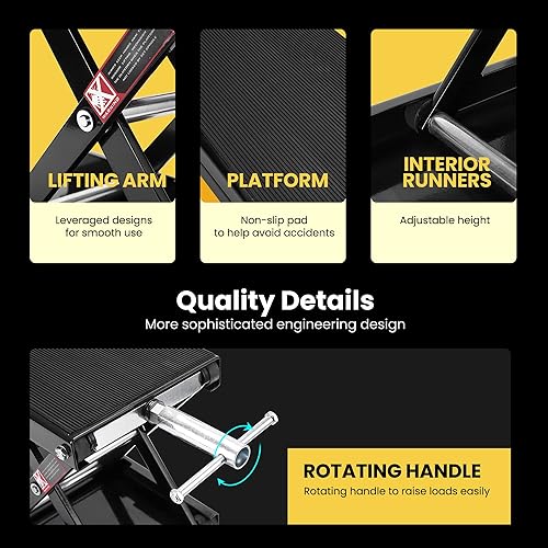 Miniatura 4 de VIVOHOME Gato de tijera de acero para motocicleta, soporte central de manivela de plataforma ancha, capacidad de 1100 libras, para motocicletas,