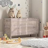 Vista 4 de HOOBRO Caja de juguetes, baúl de almacenamiento de aspecto de madera retro con bisagra de seguridad, banco de almacenamiento de entrada soporta 220