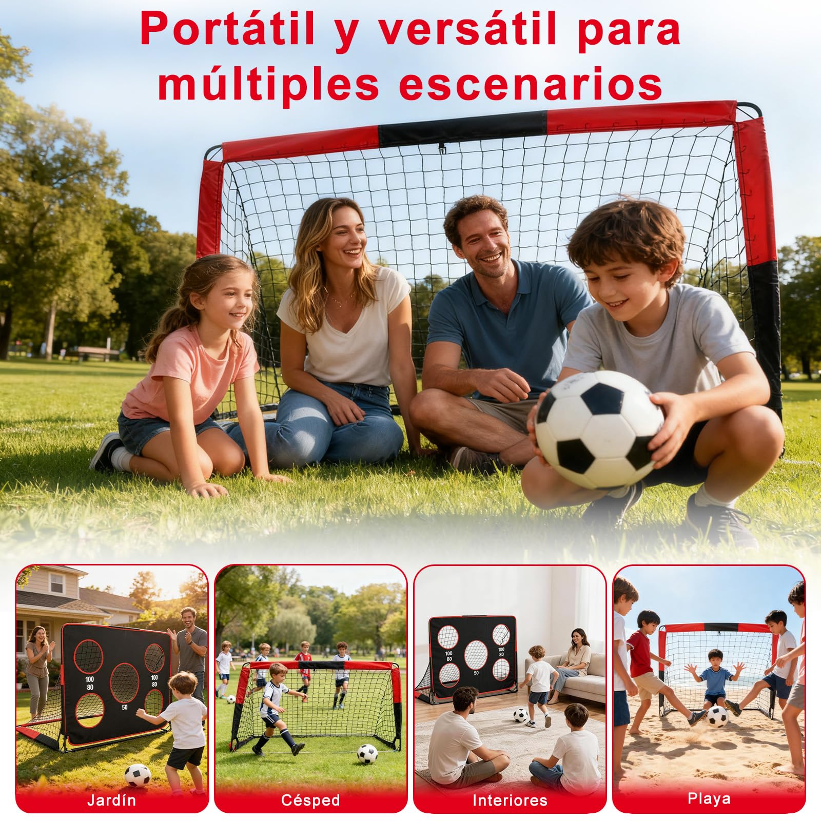 Portería de fútbol infantil 2 en 1 plegable con bolsa de transporte