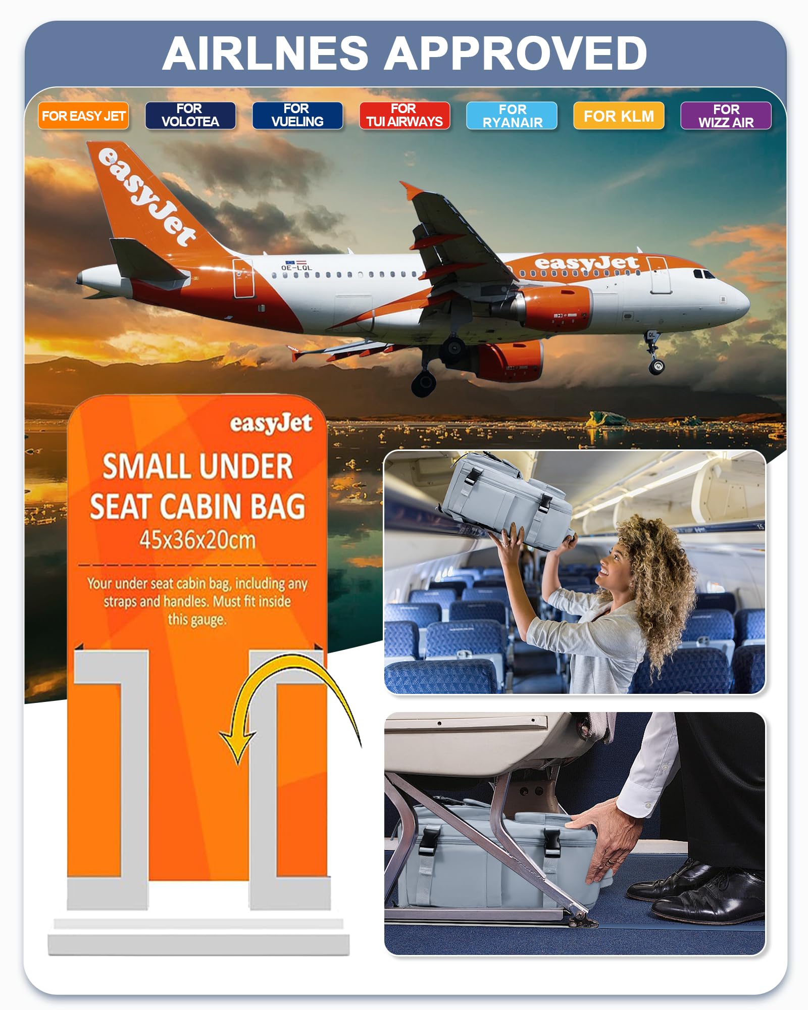 BJLFS Borse da Cabina per Ryanair 40x20x25 Bagaglio a Mano Zaino Borsa Zaino da Viaggio, Zaino da trekking,Zaino Easyjet 45x36x20,Zaino Casual per laptop da 14 pollici per scuola