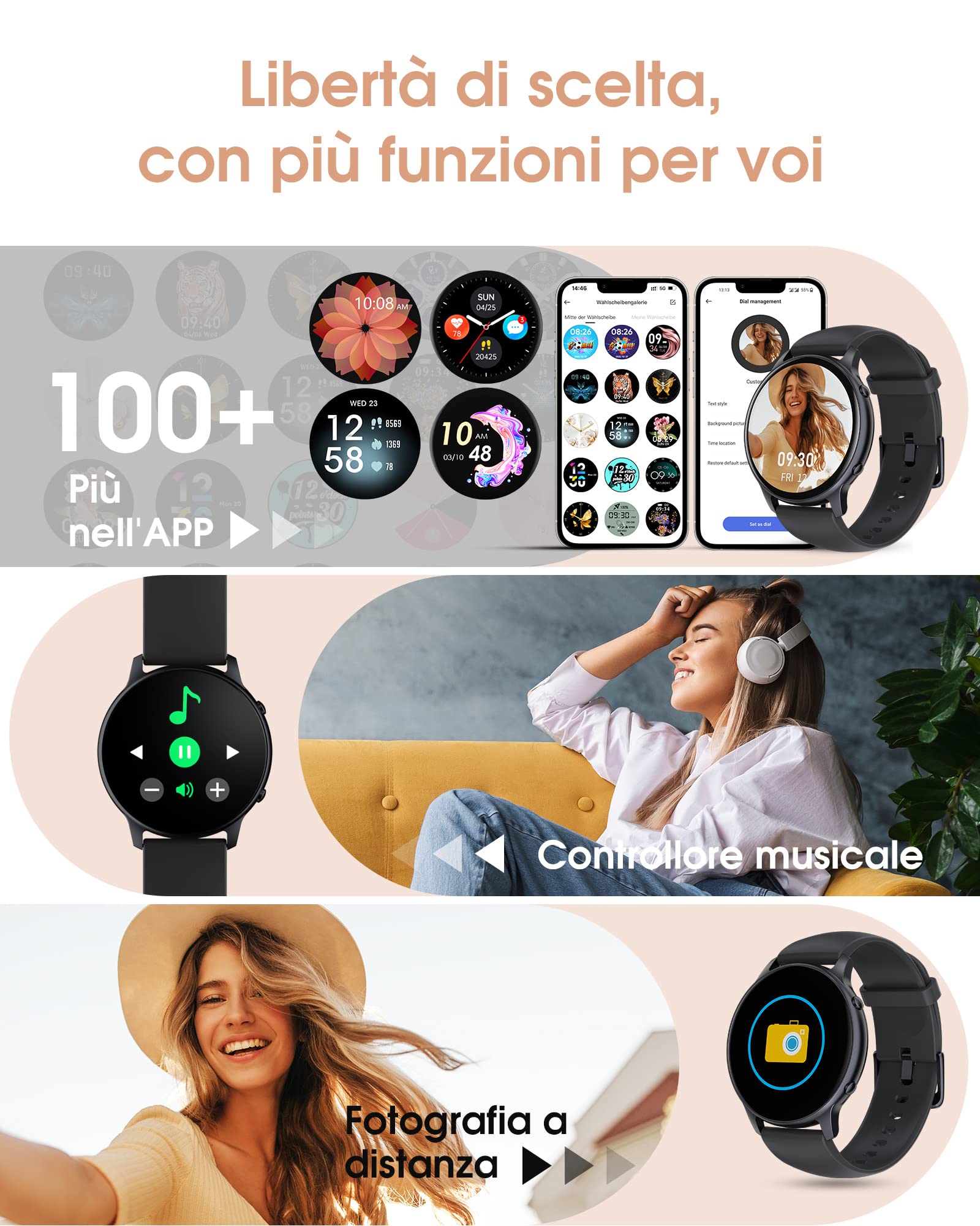 TUYOMA Smartwatch Uomo, 1,3 Zoll Touchscreen Smart Watch Damen, IP68 Wasserdicht Smartwatch Schrittzähler mit Herzfrequenz,Whatsapp, SpO2, Schlafmonitor, per iOS e Android