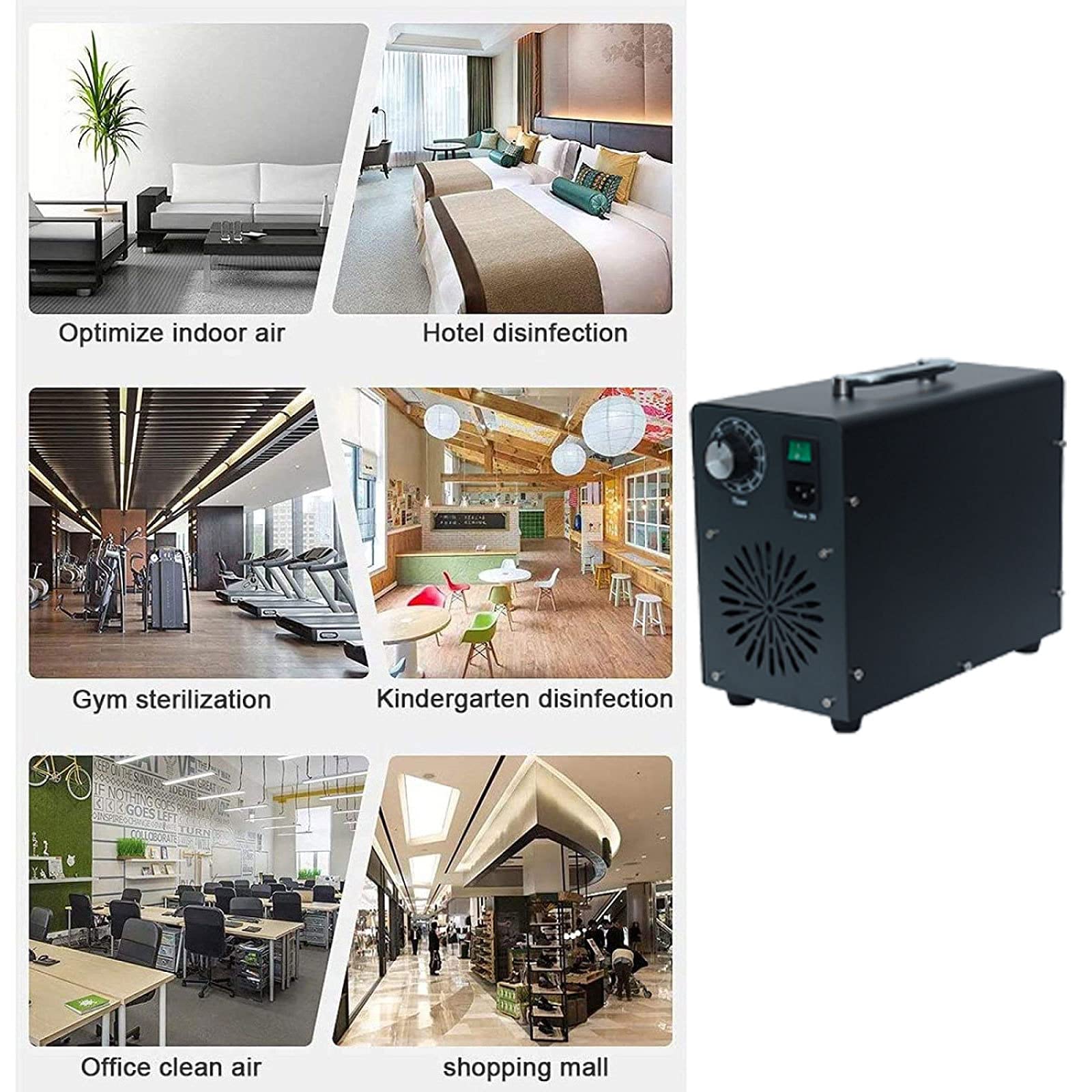 RDJSHOP Generador de Ozono Comercial con Temporizador de 90 Min Alta Capacidad Ozonizador Industrial Esterilizador Desodorizante Negro para Habitaciones Grandes, Hoteles, Sótanos,15000mg/h