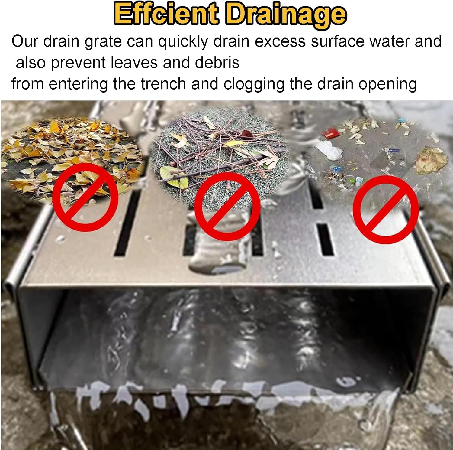 Slim Stainless Steel Trench Drain Kit - Removable Linear Gutter Cover & Grates for Outdoor Storm Drain, Yard, Patio, Bathroom, Garden, Sidewalk - Silver 5x3cm/2x1.2in