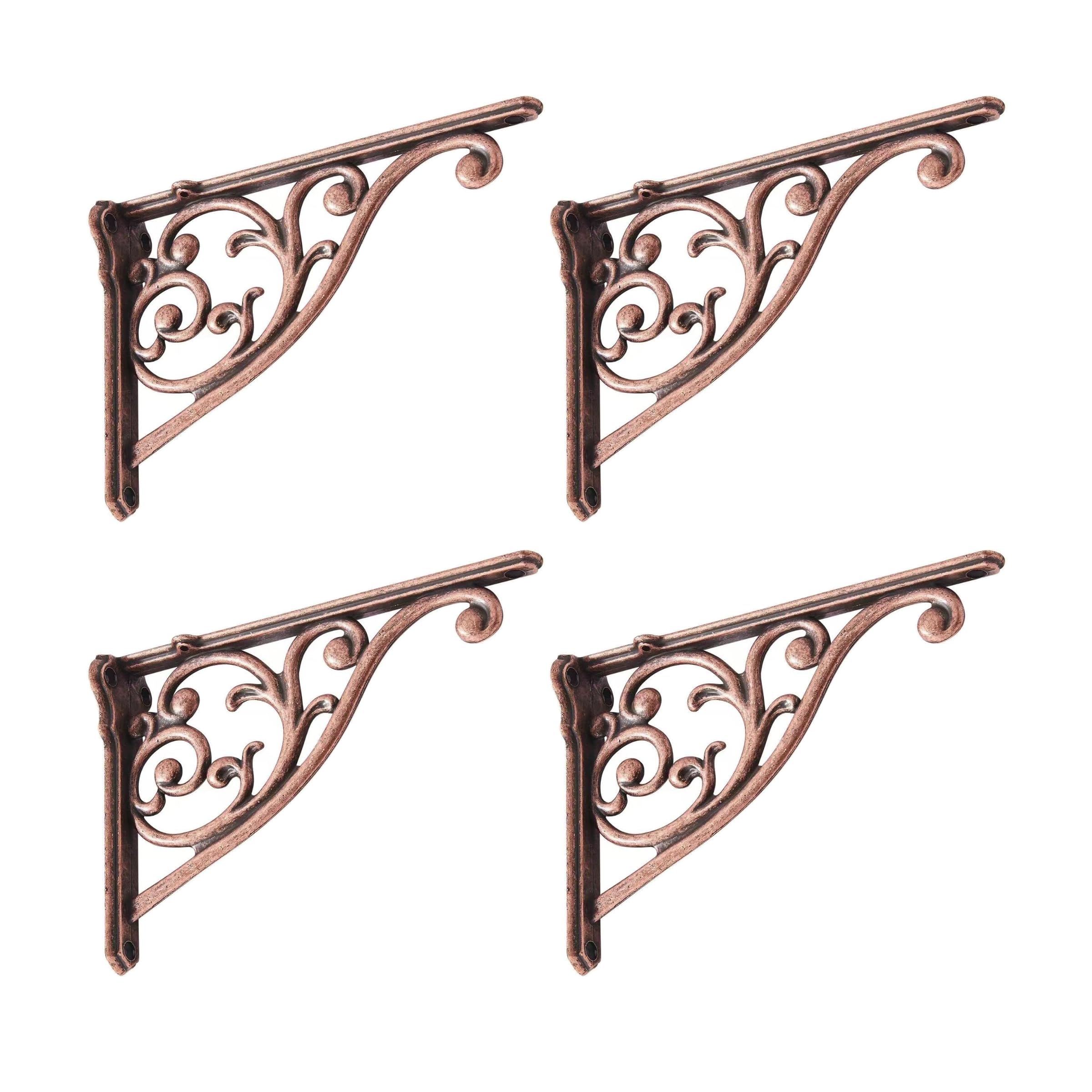 Shelf Brackets 4 Inch 4 Pack Heavy Duty Antique Copper Wall Bracket Victorian Kitchen Decorative Rack Shelves, Shelf Bracket Available in 8 finishes. (4, Antique Copper)