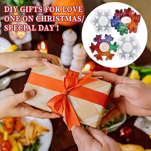 Miniatura 7 de Wehous 2 moldes de resina para candelitas, moldes de resina de silicona de Navidad, molde epoxi 3D de copo de nieve para fundición de resina,