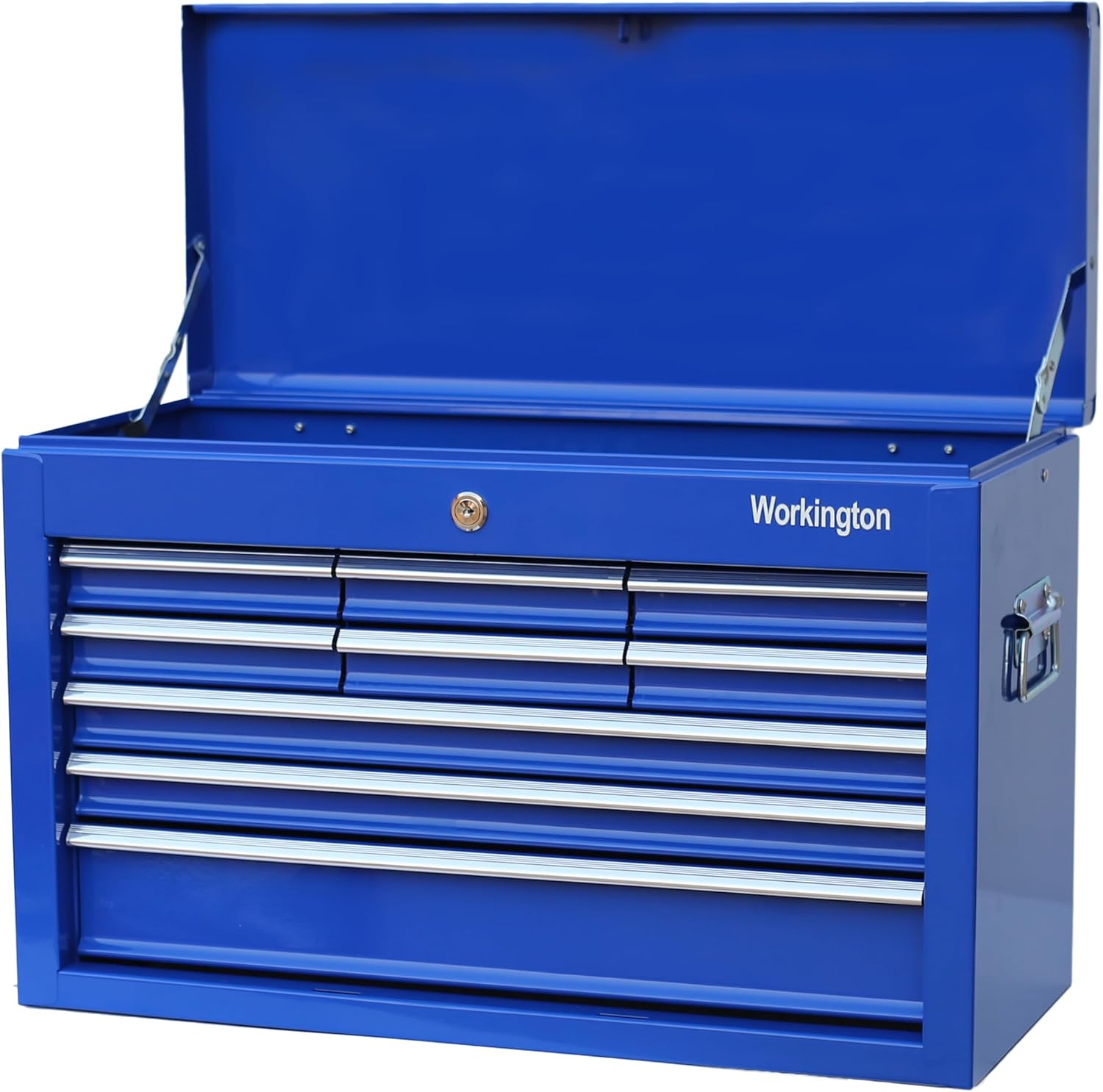 Workington Portable Metal Tool Chest with 9 Drawers, 24" 9-Drawer Tool Chest Cabinet with Ball Bearing Drawer Slides, Steel Tool Storage Box Organizer 4006 Blue