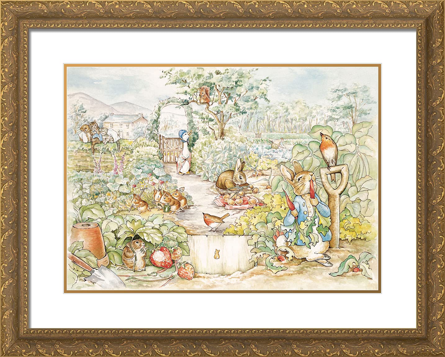 ピーターラビット風景の絵画（金色フレーム） Amazon.co.jp: ArtDirect ポッター ビアトリックス 24x19