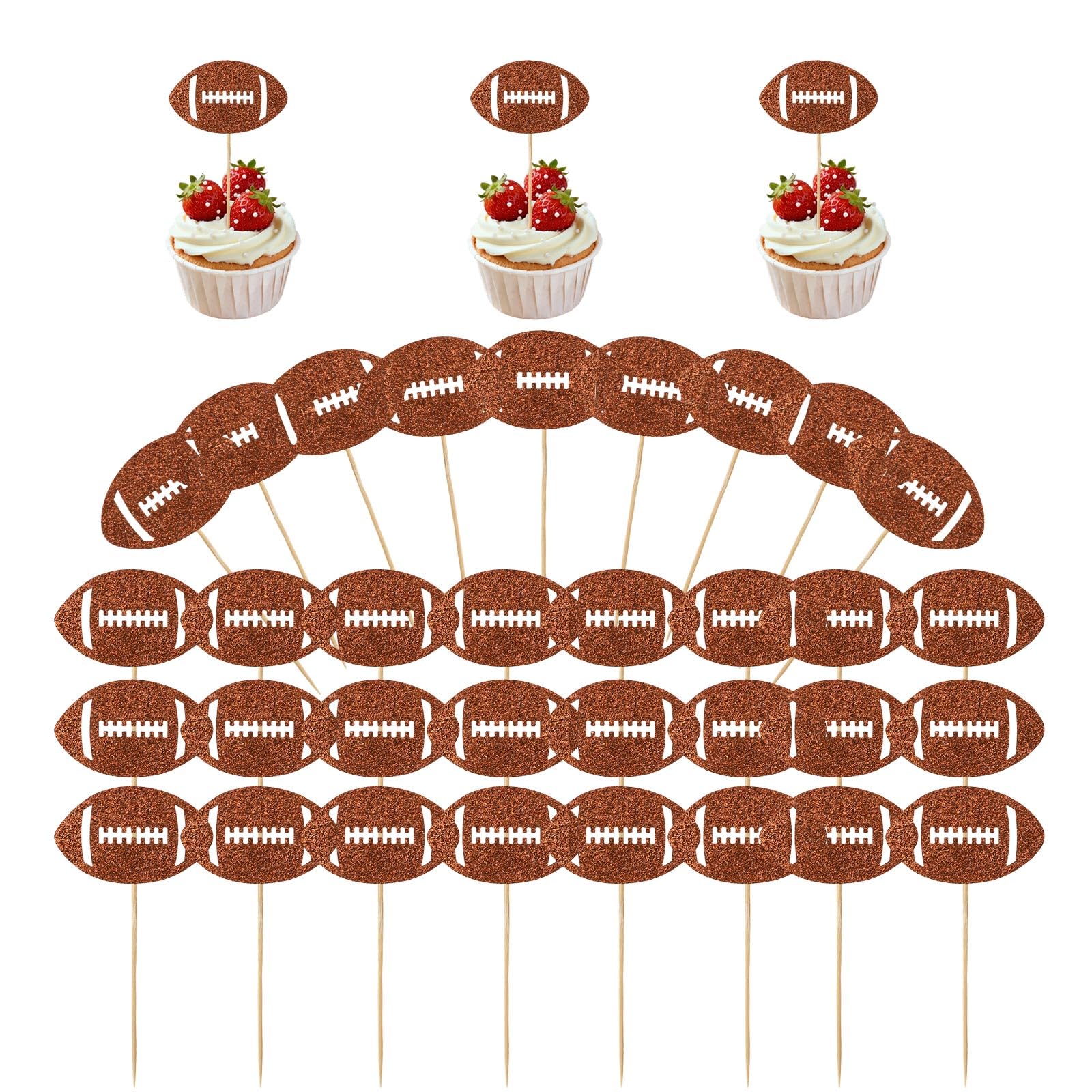 36pcs Football Cupcake Toppers, Soccer Cake Decorations Rugby Toothpicks Sport Themed Party Supplies for Baby Shower Birthday Celebrations