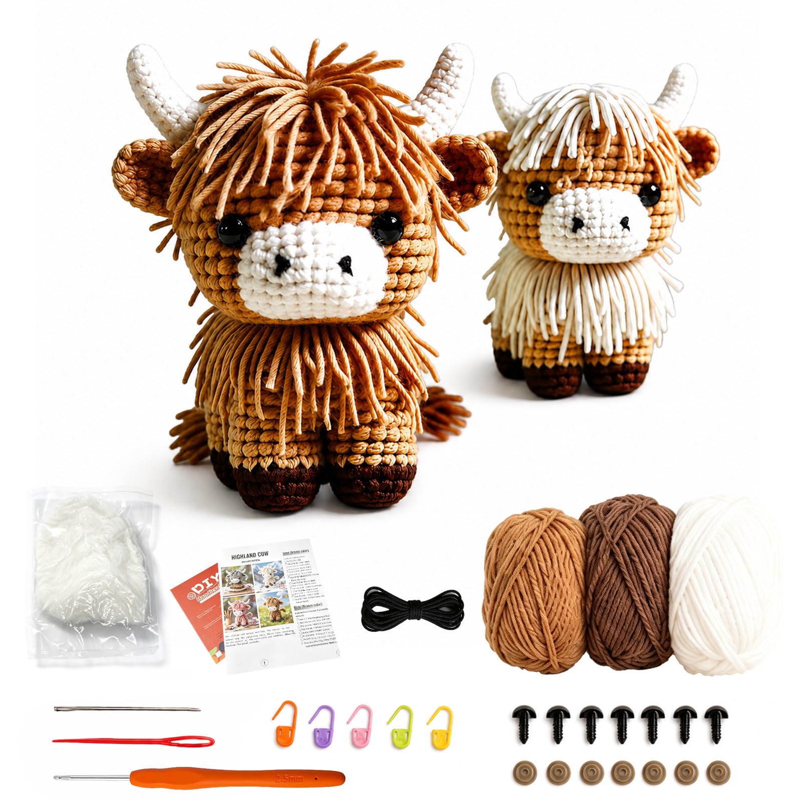 GOZINA Crochet Kit for Beginners, Highland Cow Gifts, DIY Amigurumi Craft