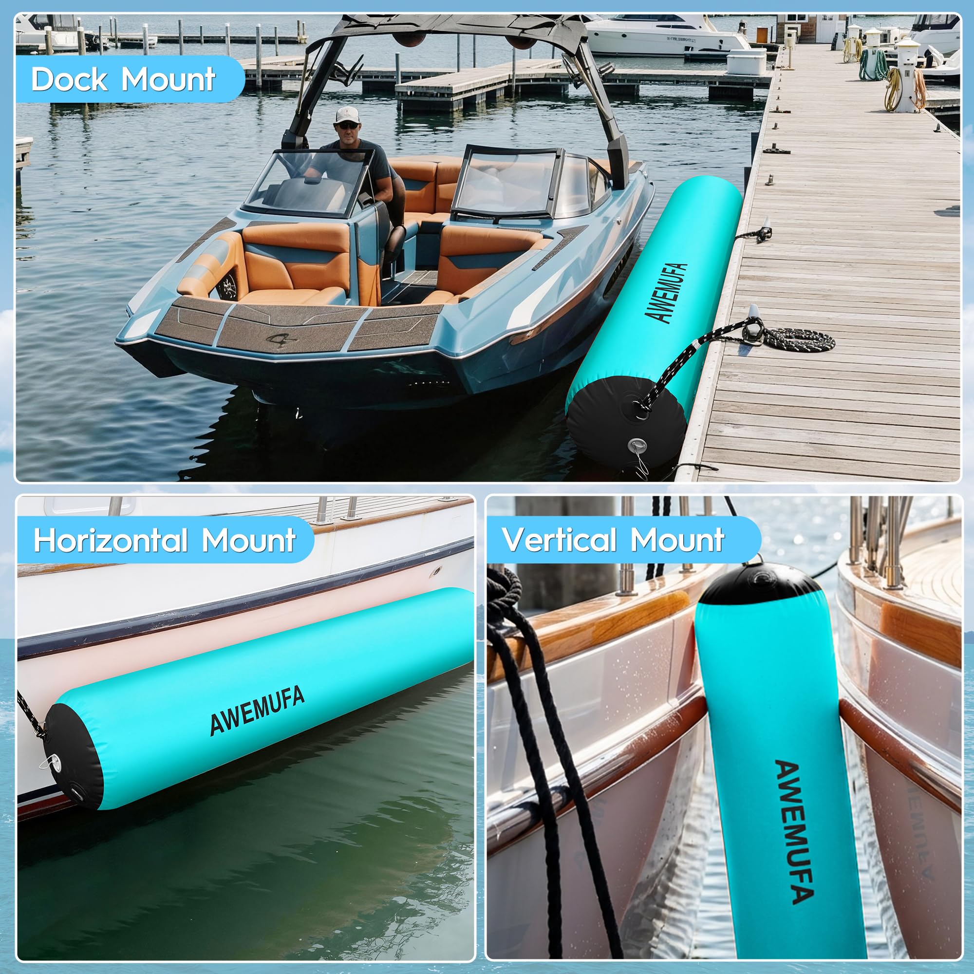 AWEMUFA 10ft Heavy Duty Inflatable Boat Fender Gallery Image