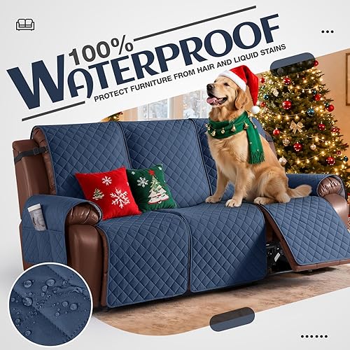 Miniatura 2 de KinCam Funda impermeable para sofá reclinable, funda antideslizante para sofá reclinable de 3 plazas, protector de muebles con correas elásticas