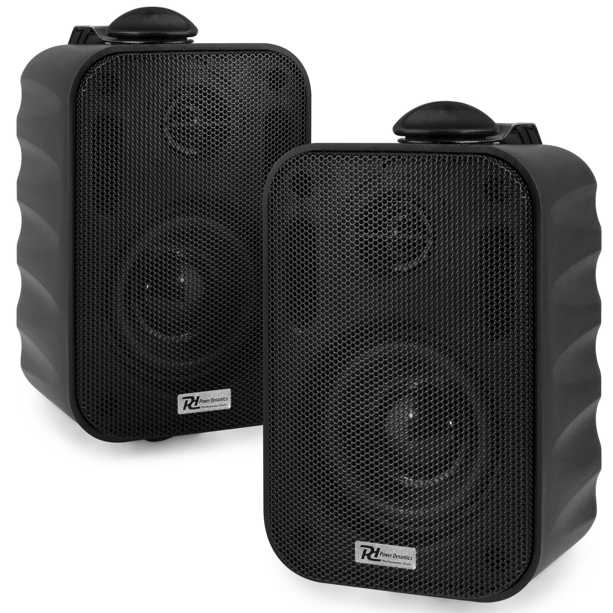 Power Dynamics BGO30 - Pareja de Altavoces de 2 vías 120W para Interior y Exterior, con Soporte de Montaje, Ideales para música en casa, jardín, Bares o terrazas, Resistente al Clima, Color Negro