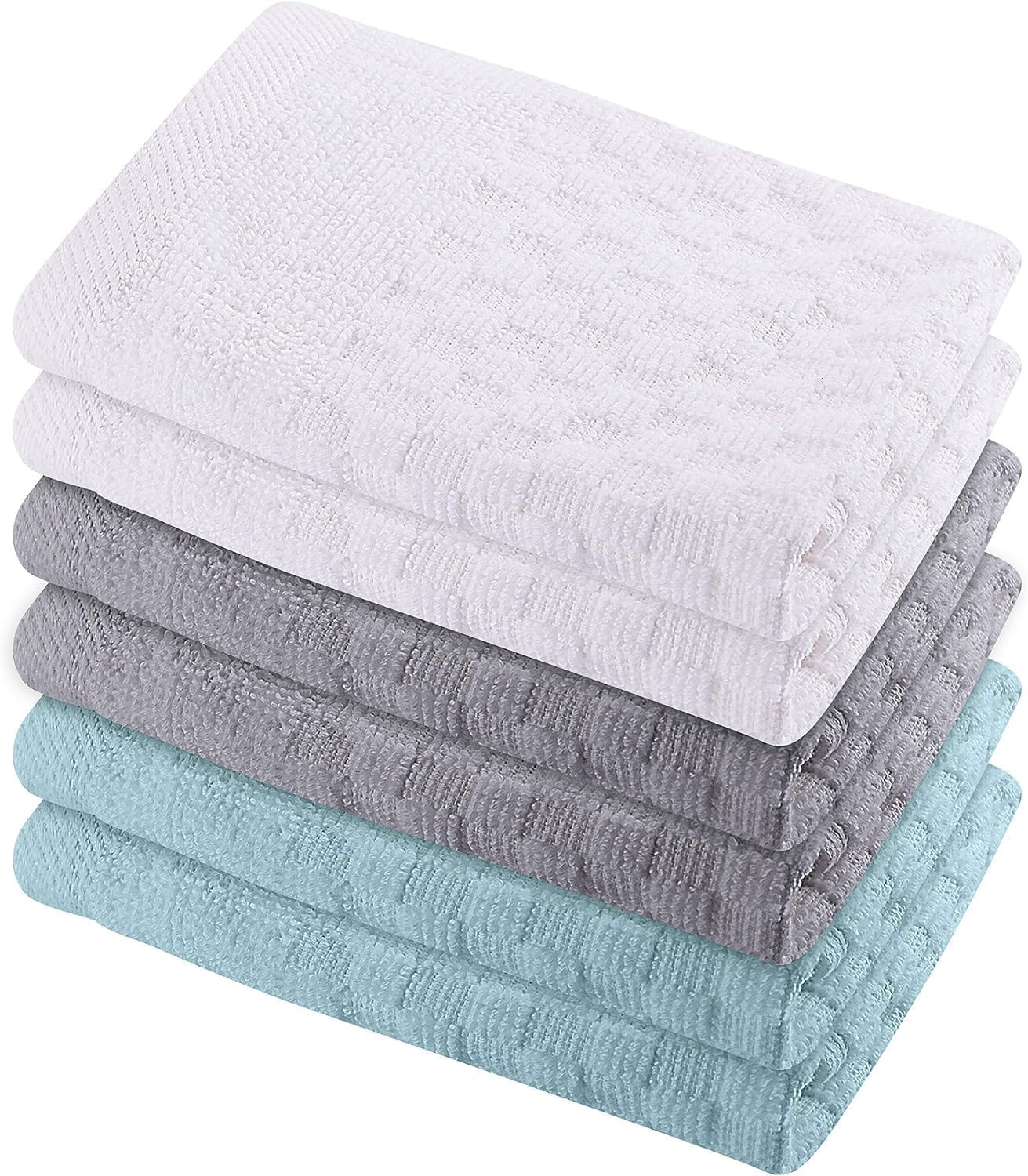 GREEN LIFESTYLE 12x12 inches Checker Washcloths 6 Pack, Soft, Durable, Highly Absorbent and Luxurious (Teal)