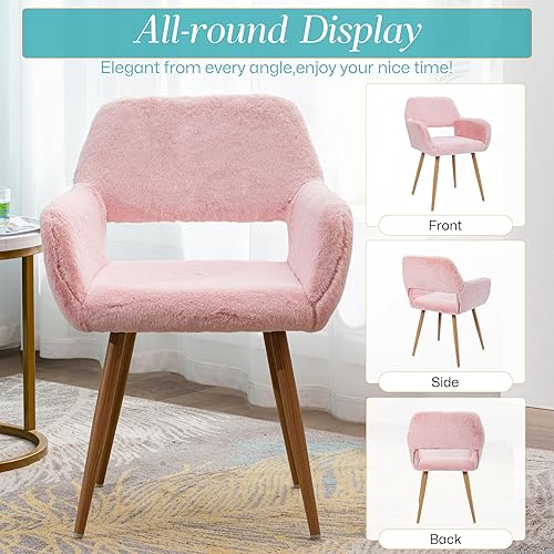 Miniatura 7 de Silla de comedor de piel sintética para oficina en casa, silla de tocador de maquillaje esponjosa, cómoda silla de acento con patas de metal de