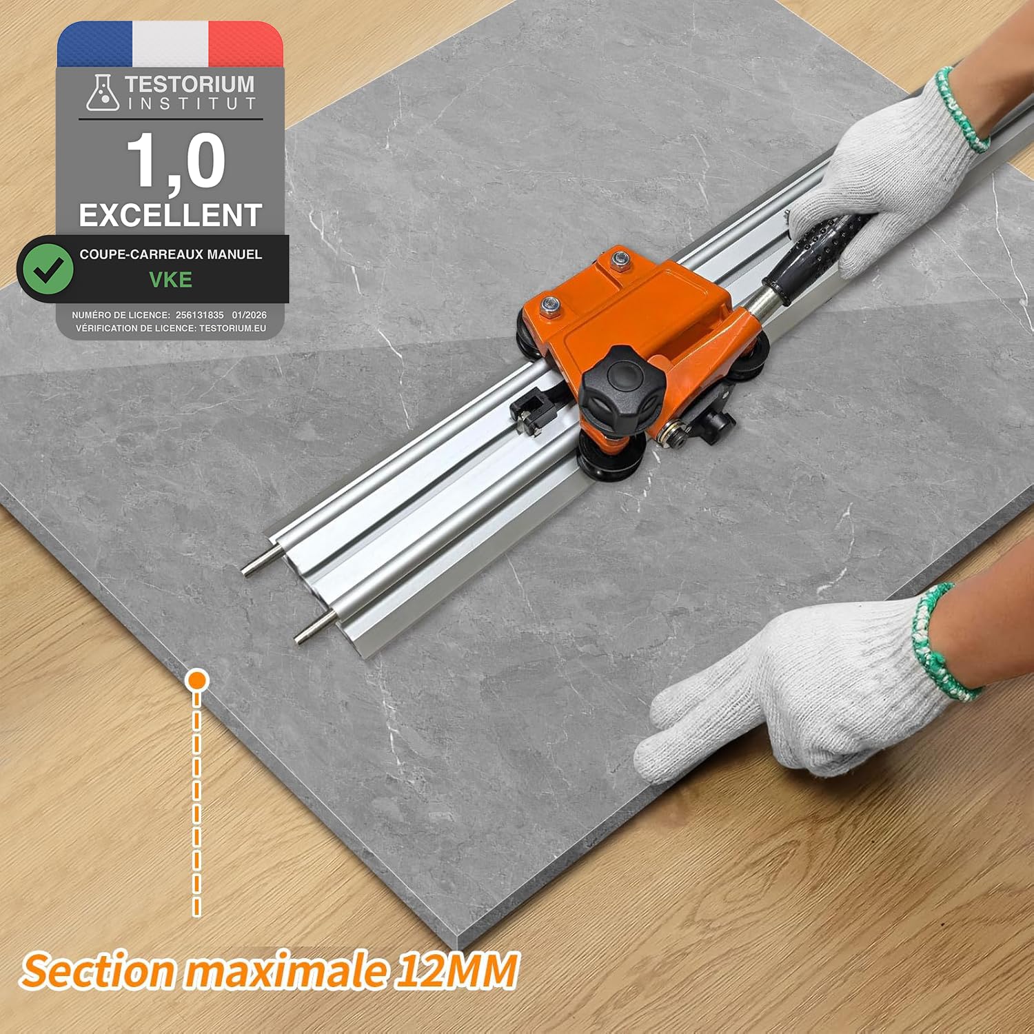 VKE 3300mm Coupe Carrelage, Rail à 3 Sections, épaisseur de Coupe Maximale 12 mm, Pour Carrelage/Céramique/Roche, Coupe Carreaux Manuel avec des Genouillères (Ensemble de coupe-carreaux de 3,3 m)