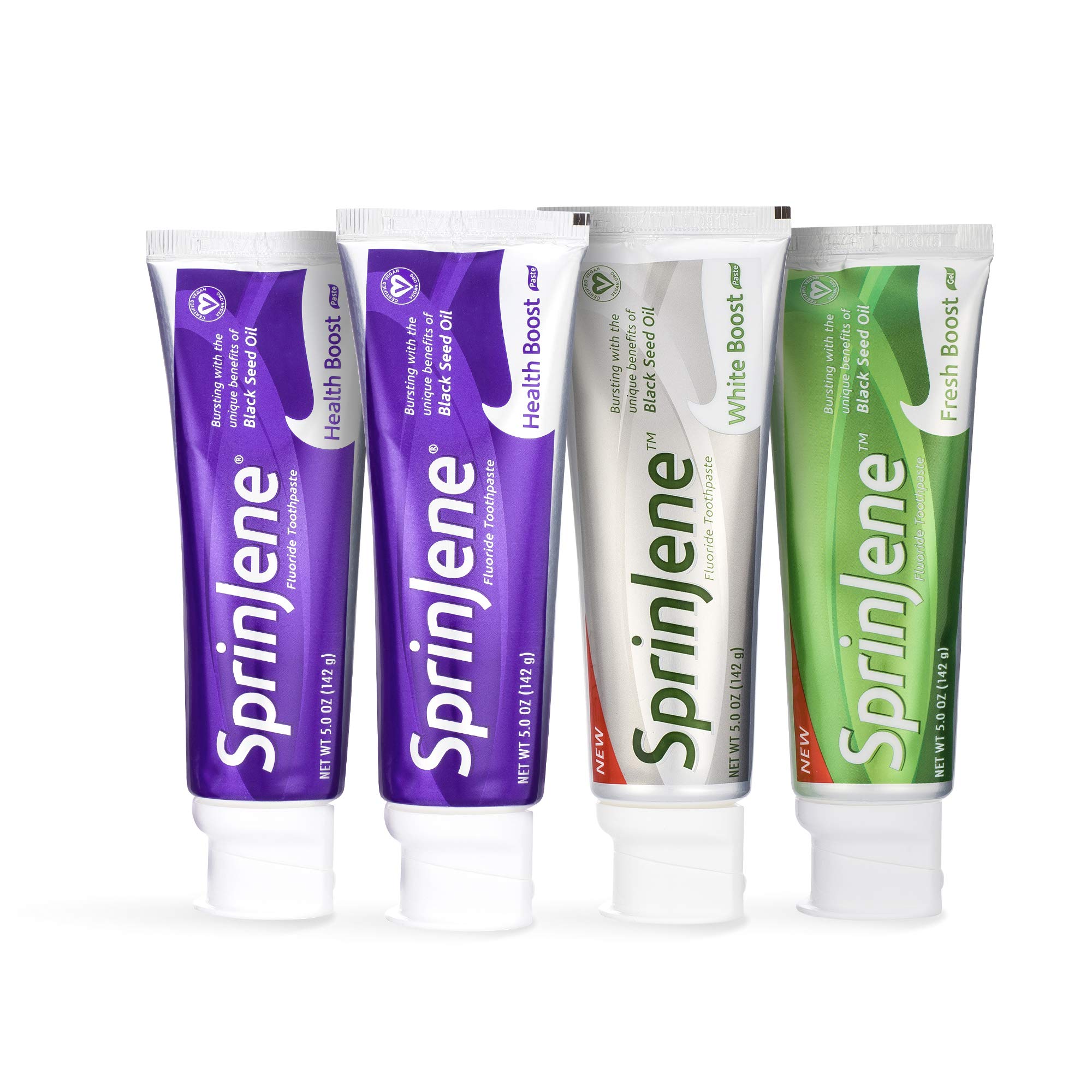 SprinJene Natural Fluoride Toothpaste for Adults - Fights Gingivitis and Tartar with Black Seed Oil, Zinc, Xylitol & Acacia Gum(White & Health Boost)