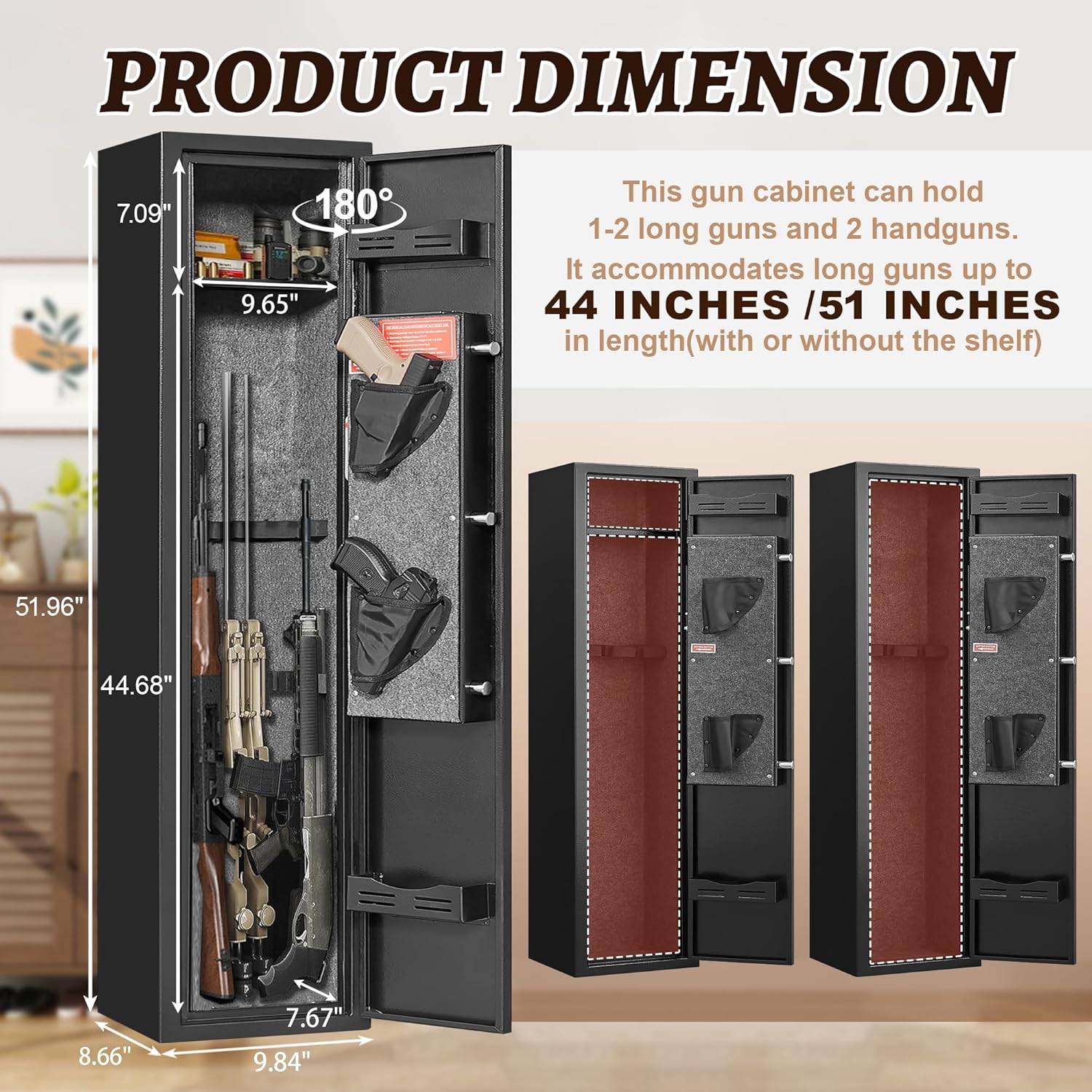 Marcree Gun Safe for Home, Small Digital Rifle Safe with Removable Shelf, Electronic Gun Cabinet for Rifles and Shotguns, Mute Function, LED Light, Pistol Bags, Shotgun Safes for Bedroom Living Room