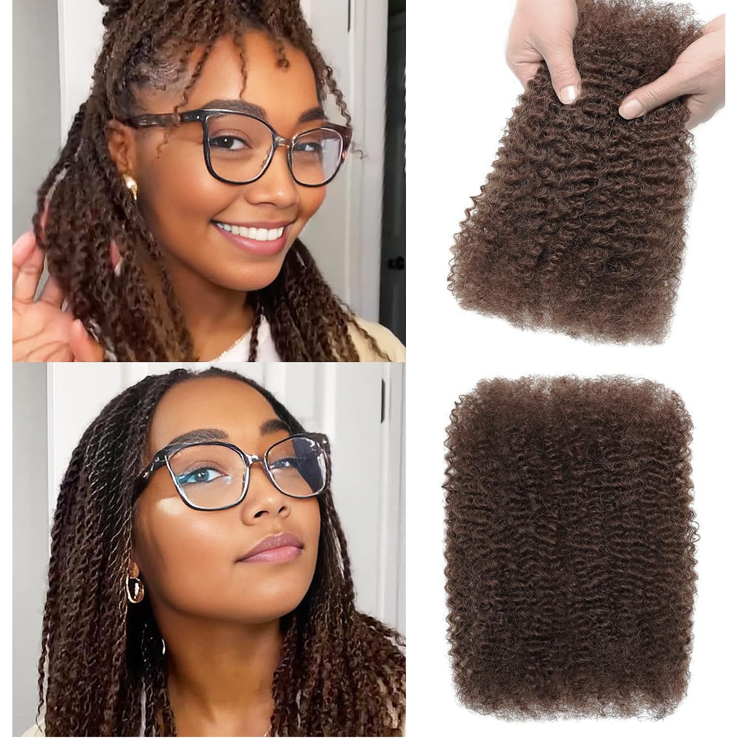 Afro Kinkys Bulk Human Hair for Dreadlock Extensions Mini Twist Braiding Hair 4C Afro Kinky-Curly Human Hair Springy Twist for Repair Locs (4#