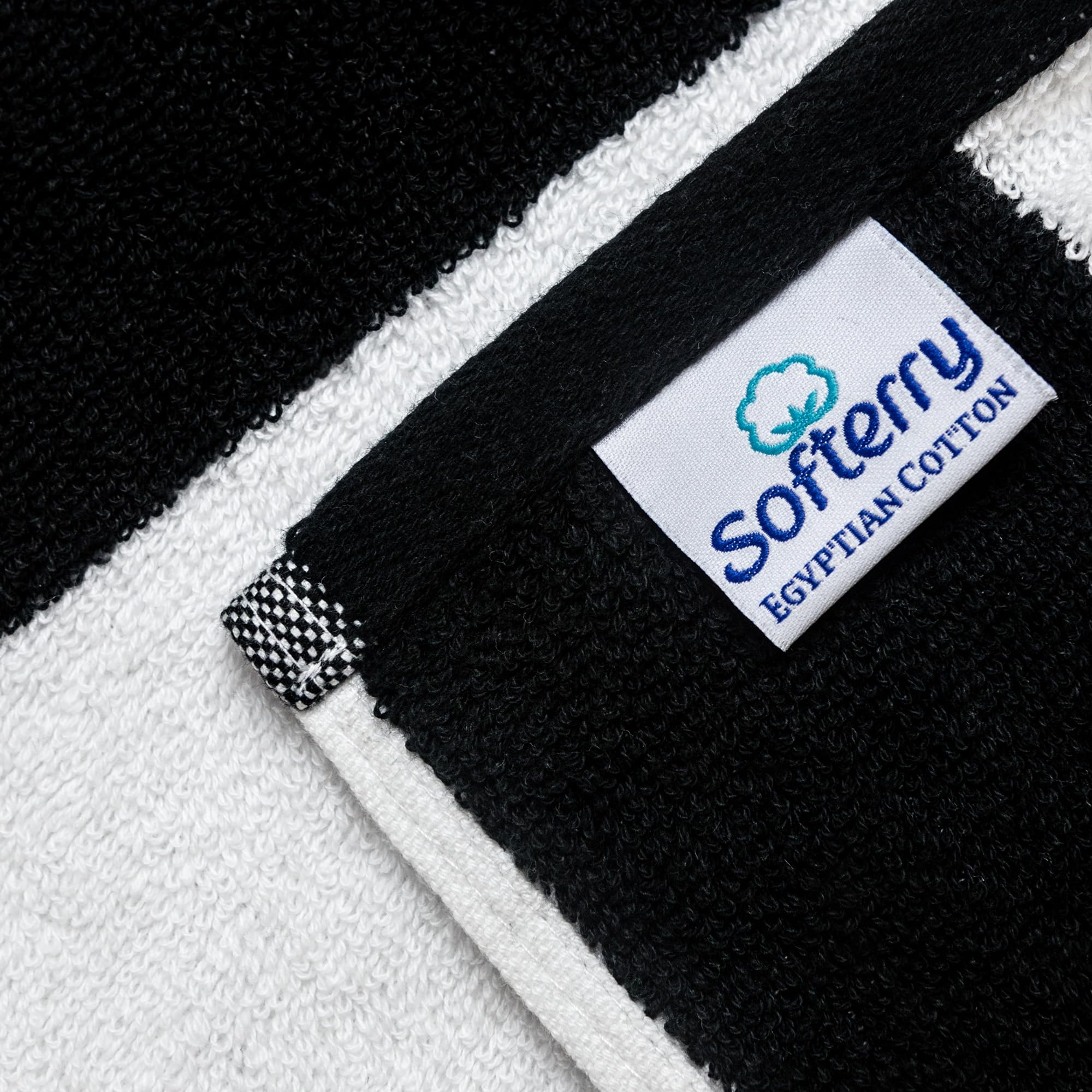 Premium Black Cabana Stripe Oversized Beach Towel - 100% Egyptian Cotton - 40 x 72 Inch - Double Terry Yarn Dyed (1 Towel)