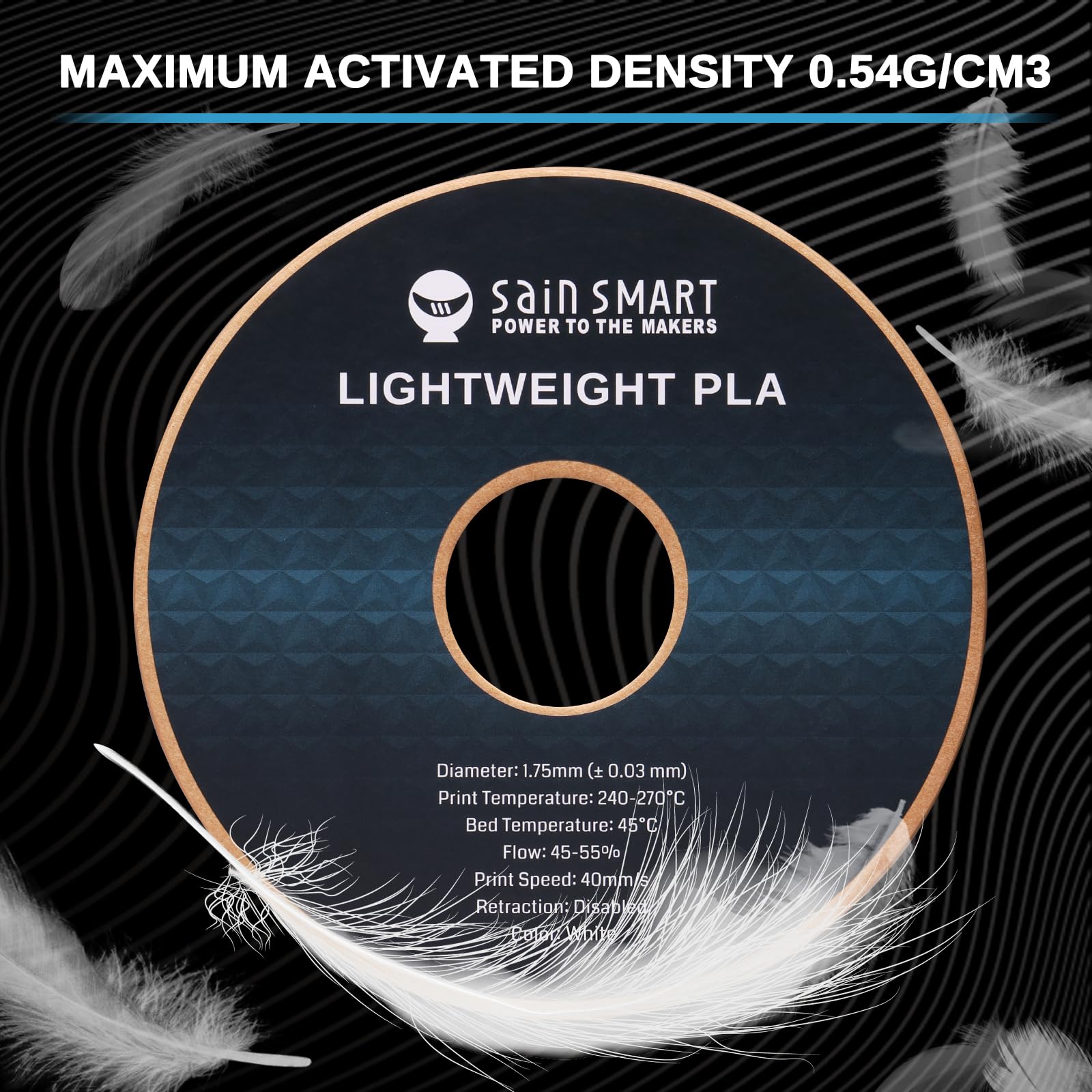 SainSmart Filamento ligero de 1.75 mm, filamento de impresora 3D de espuma activa de baja densidad LW-PLA para aviones RC, piezas de drones y cosplay, filamento PLA blanco, 2.2 libras