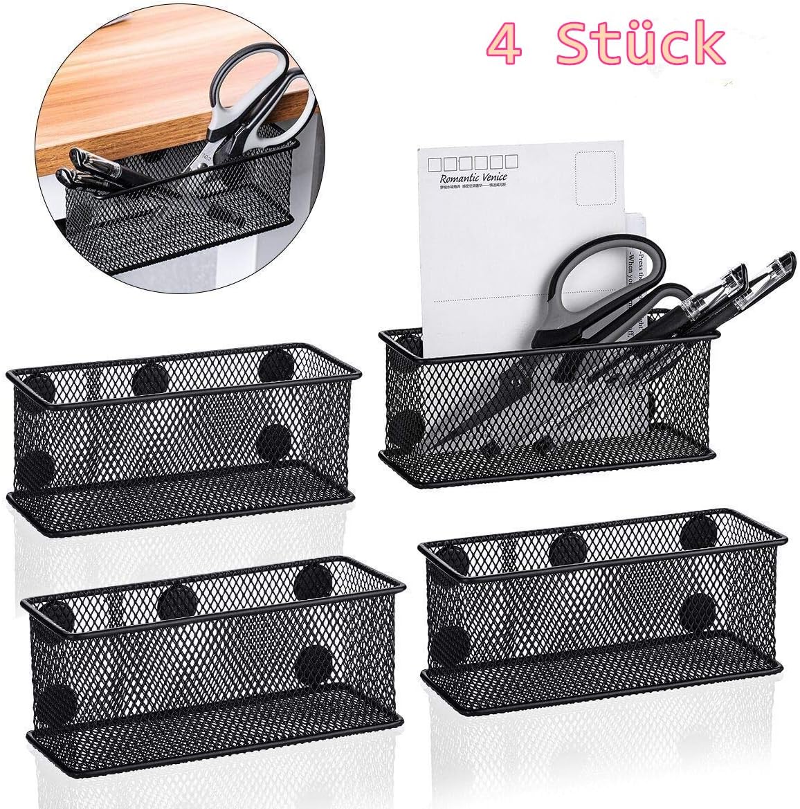 Magnetic Wire Basket Metal Magnetic Storage Rack Refrigerator Hanging Storage Holder Kitchen Storage Basket (4pcs)