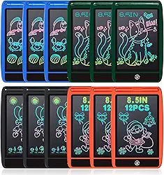 DJZZ Pacote com 12 tabletes de escrita LCD de 8,5 polegadas para crianças, bloco de desenho colorido, quadro de rabisco, esboço, bloco de notas eletrônico, bloco de anotações para aprendizado