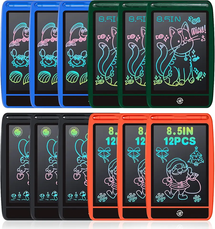DJZZ Pacote com 12 tabletes de escrita LCD de 8,5 polegadas para crianças, bloco de desenho colorido, quadro de rabisco, esboço, bloco de notas eletrônico, bloco de anotações para aprendizado