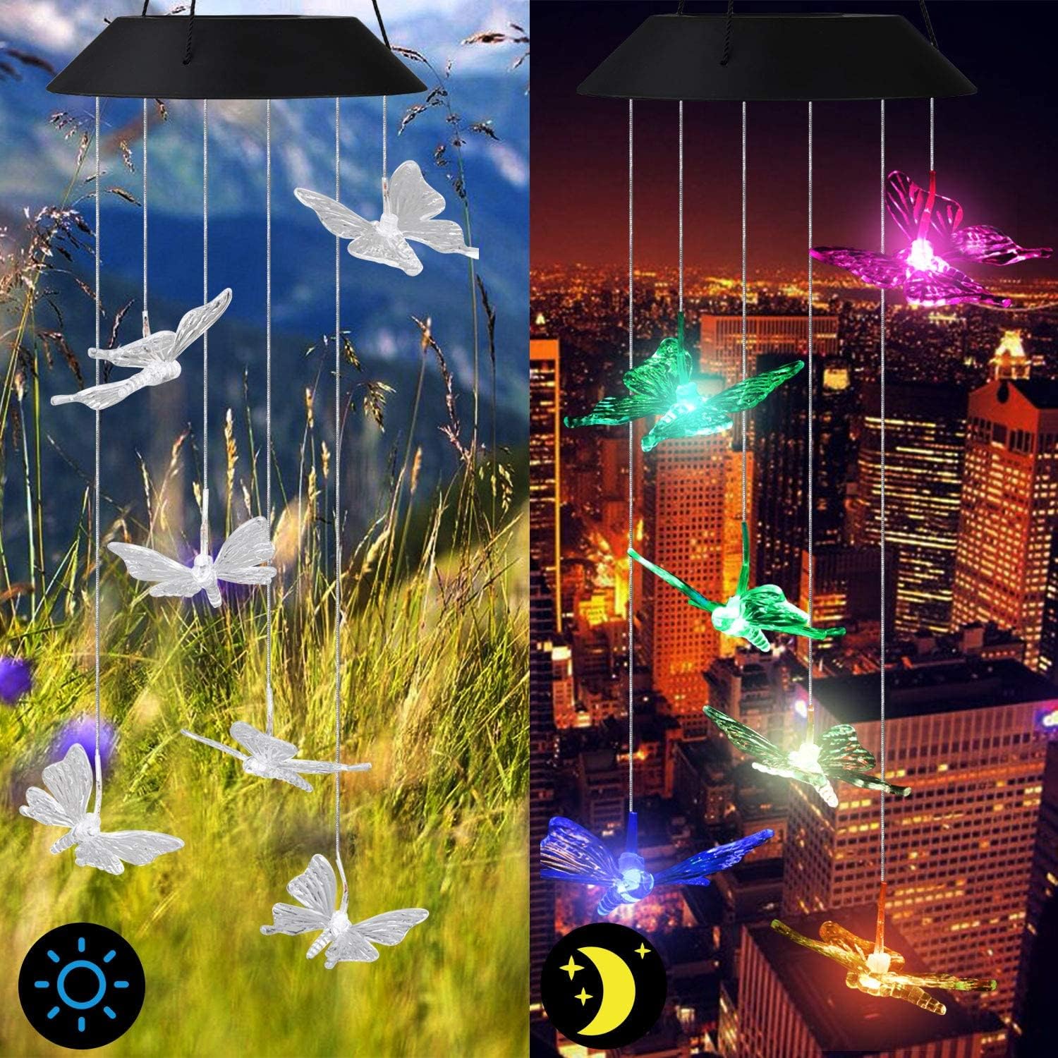 EEEKit Colorful Solar Butterfly Wind Chime, Solar Wind Chime, Butterfly Decor Gifts,Gifts for Mom,Gifts for Women,Gifts for Grandmother, Mom Best Gift,Color-Changing Memorial Wind Chimes