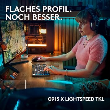 Logitech G G915 X LIGHTSPEED TKL Wireless Flat Gaming Keyboard Double Shot PBT Keycaps RGB Backlight Red Linear GL Switches for PC/Mac DEU QWERTZ - Black