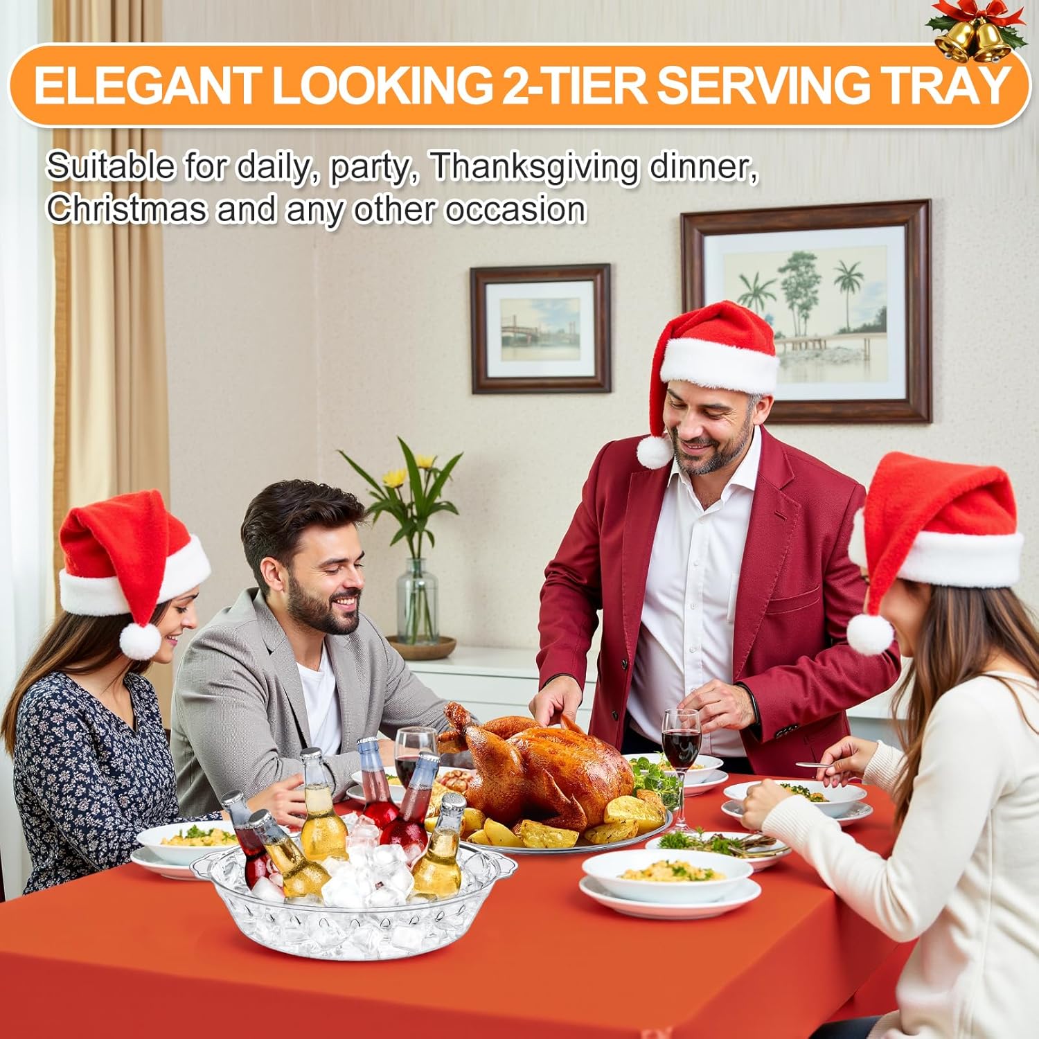 3-Pack 11.8" Chilled Serving Tray for Parties with Ice Underneath & 10 Forks – Cold Platter for Fruit, Veggies, Seafood, Shrimp Cocktail, Appetizers – Buffet, Picnic, Outdoor Party Keep food Cold Dish