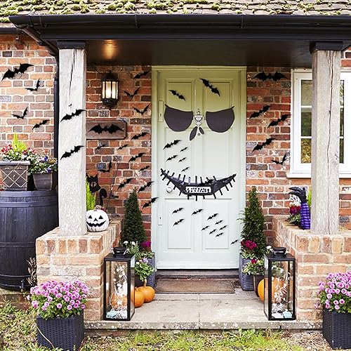 Miniatura 7 de Decoraciones de Halloween de murciélagos, 100 piezas de decoración de pared de murciélagos 3D, 6 tamaños de calcomanías de murciélago de PVC,
