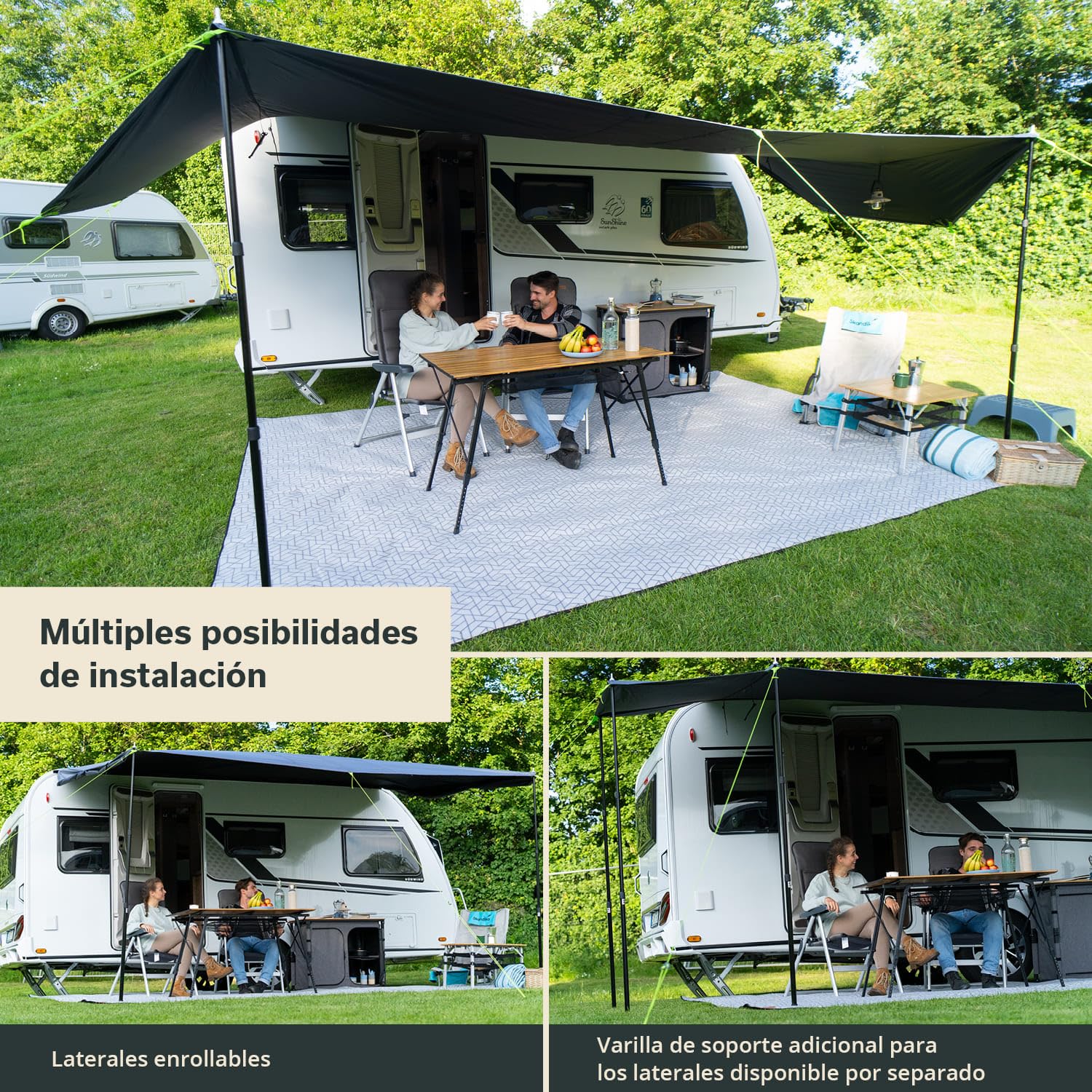 Skandika Freeway 3-4 m Avance/Toldo para caravanas con fijación, toldo e Sol con Ribete, protección UV 50+, 3000 mm Columna de Agua | Autocaravana, Camper, Bus (3 Metros)