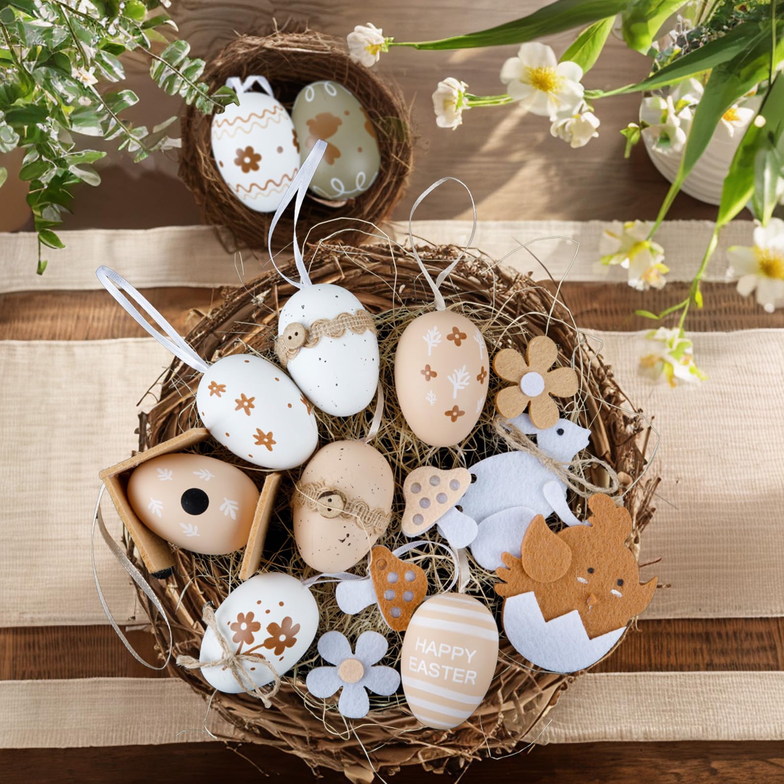46 Œufs De Pâques En Plastique - Décorations Brunes Et Blanches Pour Chasse Aux Œufs