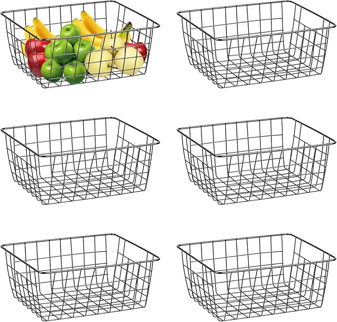 Wire Baskets, 6 Pack 11.02"× 8.7" × 4.7" Durable Small Black Metal Wire