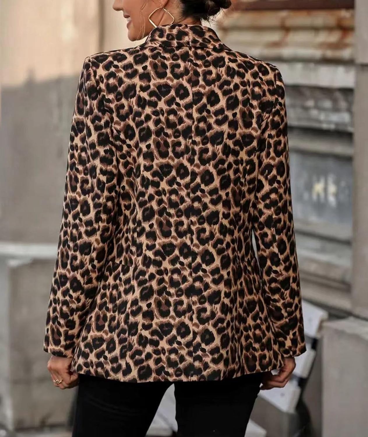 SEMATOMALA Women's Slim Fitted Business Casual Blazer Jacket Leopard Open Front Blazer Work Office Suit Coat