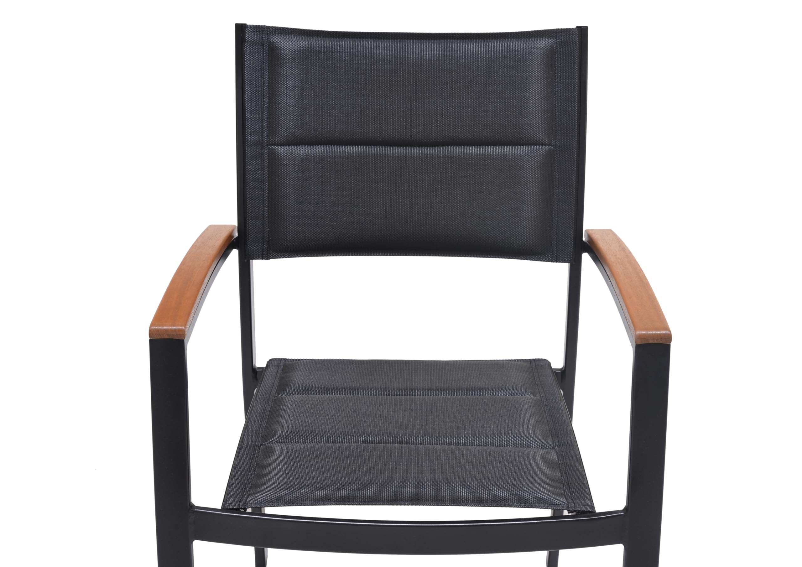 METRO Professional Gartenstuhl mit Armlehne Lynx, Aluminium/Textilen-Bespannung, 58 x 59.4 x 88.2 cm, Stapelbar, Wetterfest, 150 kg Tragkraft, Schwarz