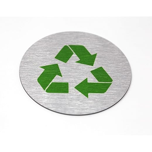 Metal Recycle Signs | Recycle Bin Marker | Metal Sign for Recycling Basket | 3" Round, Brushed Silver Aluminum with Green Recycle Symbol | Made in the USA