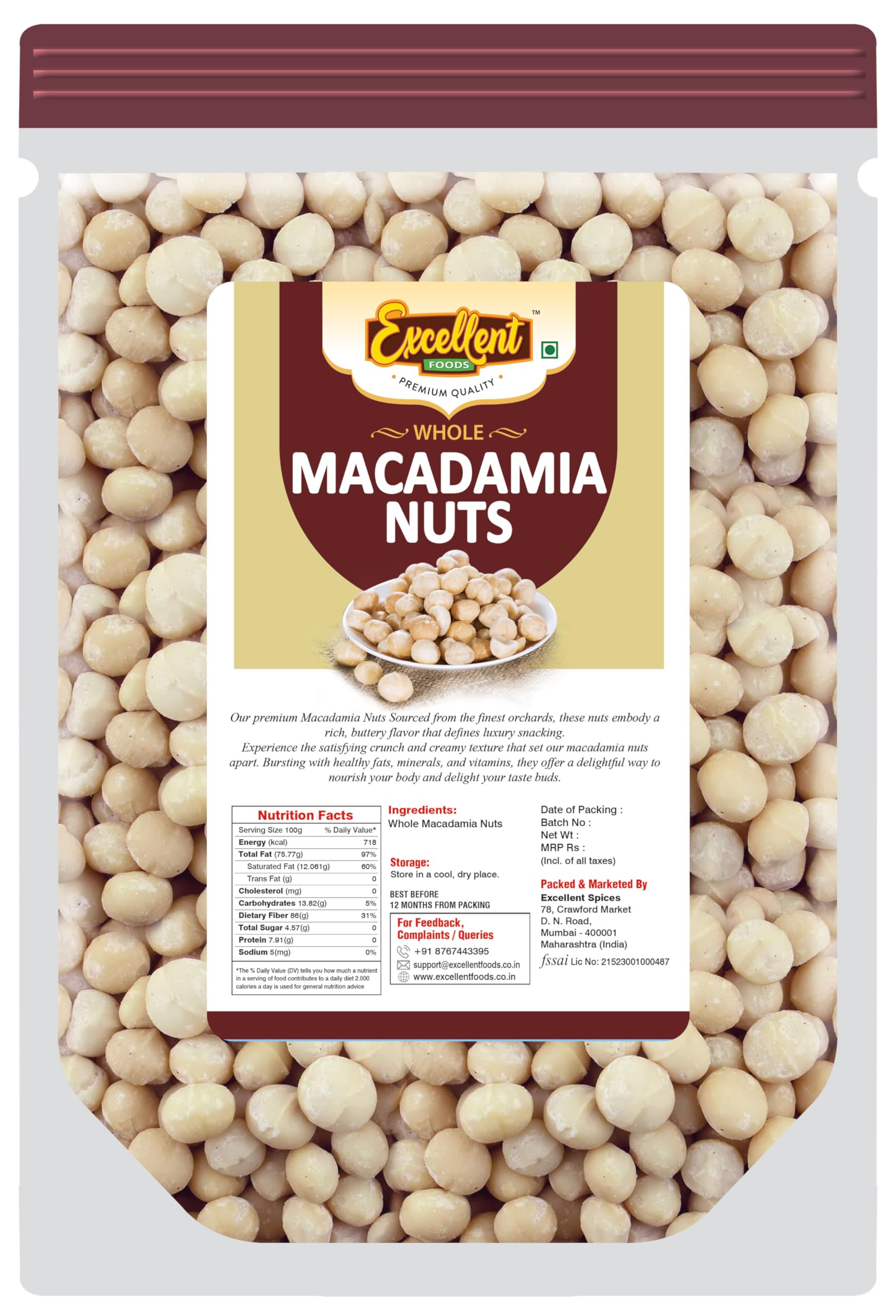 Excellent Foods - Jumbo Macadamia Nuts, 1Kg