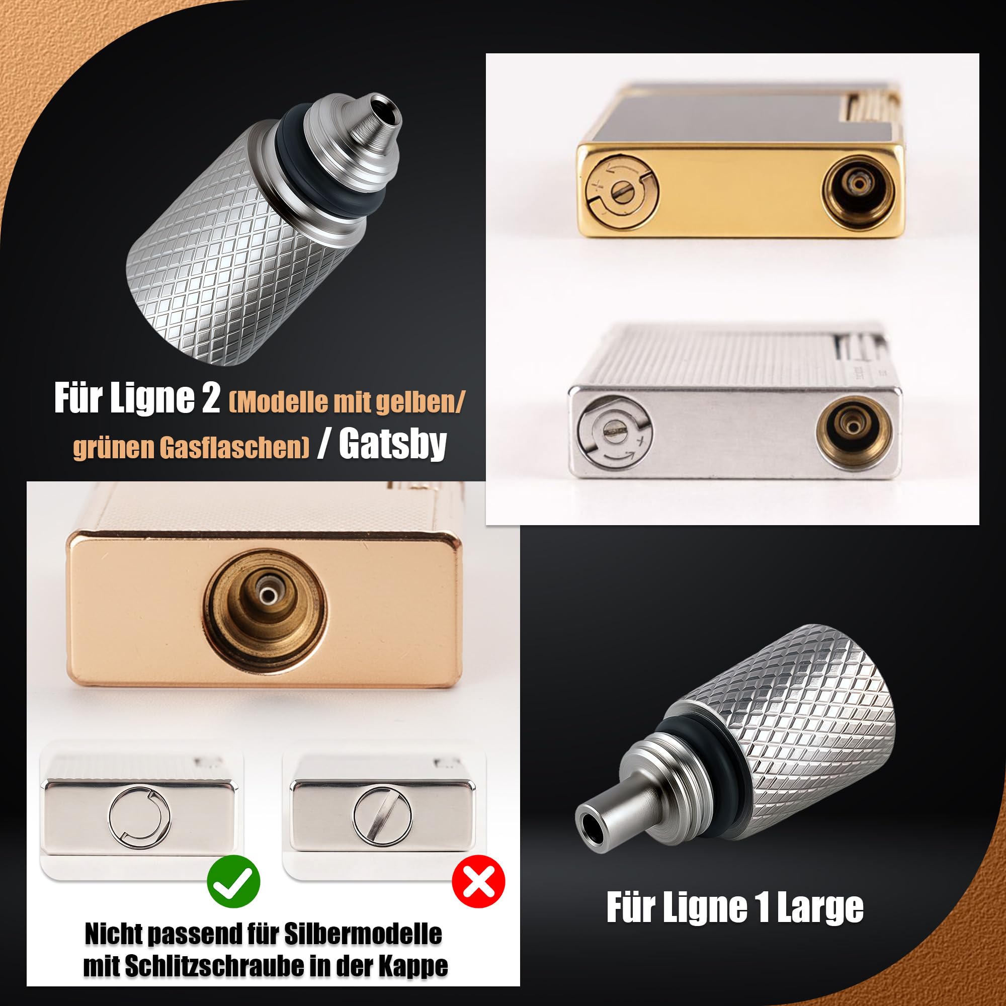 Adattatore di ricarica a gas per accendino S.T. Dupont Ligne 2 (modelli standard e classici), Gatsby e Ligne 1 Large, adattatore di ricarica a gas di aggiornamento in 2 pezzi per accendini
