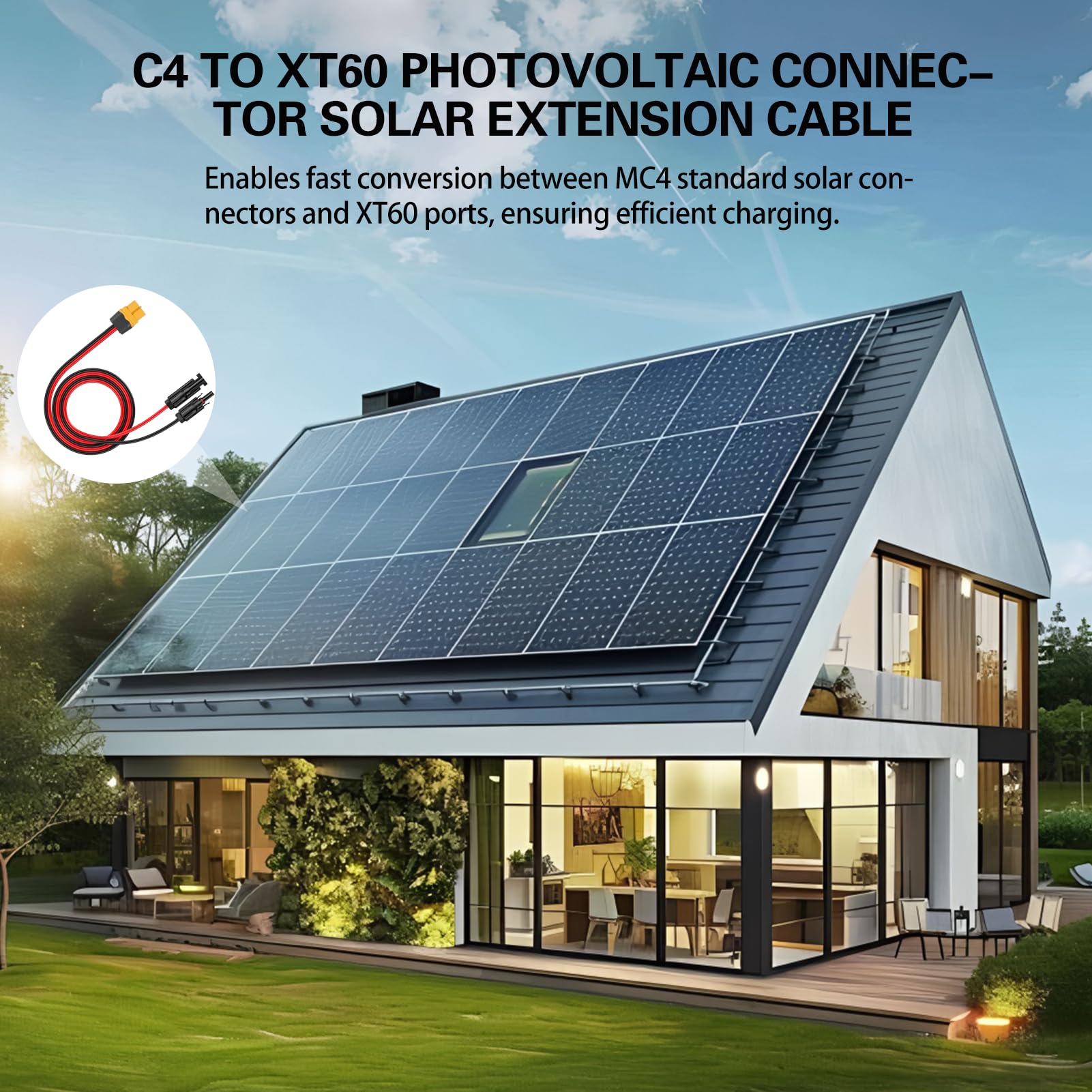 Solarladekabel Solarstecker auf XT60i Adapter Stecker, Solarpanel Adapter Kabel,solar verlängerungskabel,xt60i auf mc4,Solarkabel für EF DELTA 2 und River Solargenerator Tragbare Powerstation (1M)