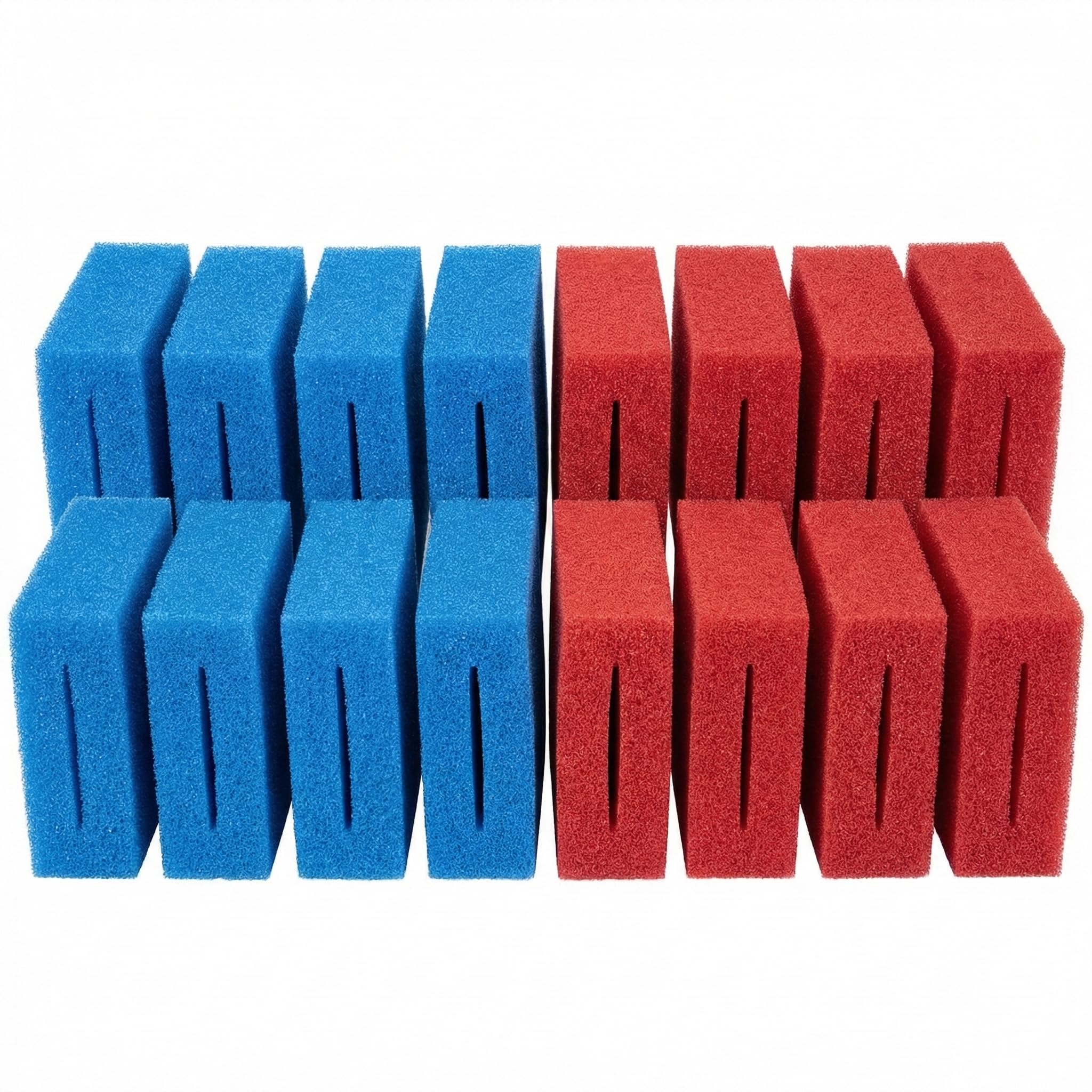 Pondlife Filterschwamm-Set für Teichfilter, kompatibel mit Oase BioTec 18 und ScreenMatic 18, 16er Set: 8× Blau grob PPI10 + 8× Rot fein PPI30, ca. 21,5 × 15,5 × 9 cm