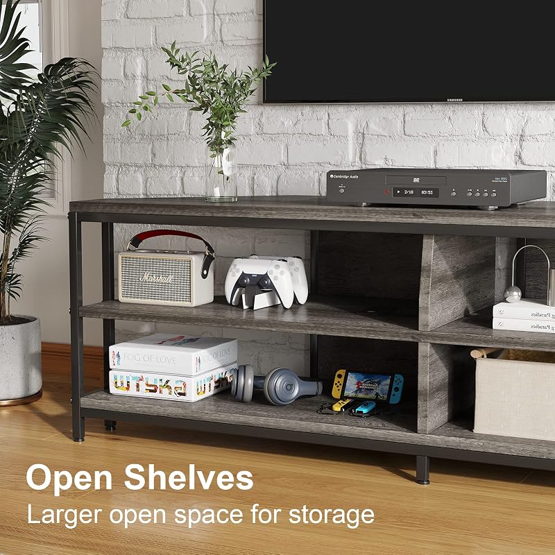 MUTUN Corner TV Stand with Power Outlet, Corner TV Stand for 32 43 50 55 60 Inch TV, Corner Entertainment Center, Industrial TV Console Table for Living Room Bedroom, 55 Inch, Grey Oak image 7