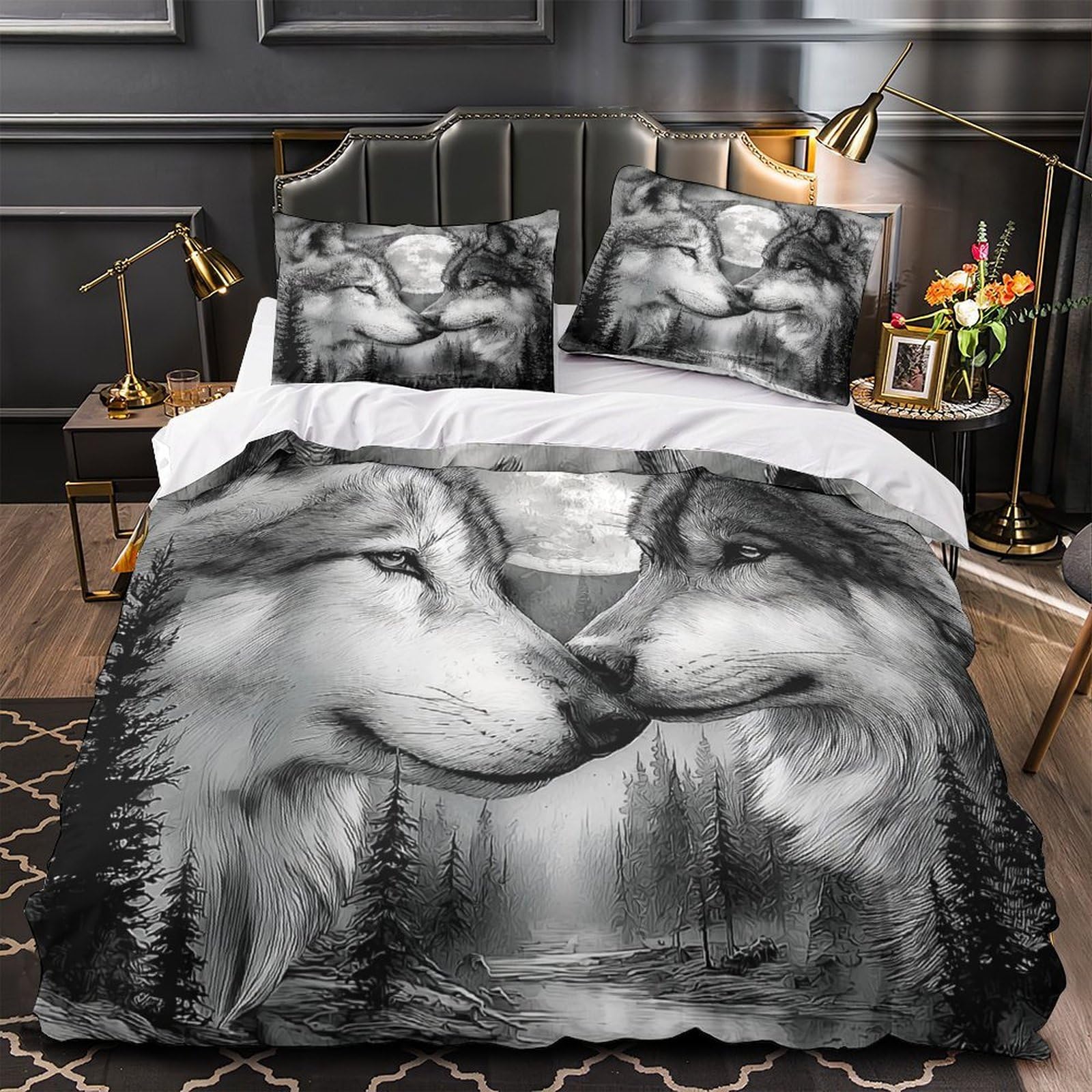 Housse de couette loup forêt 3D le cadeau idéal pour décorer une chambre de garçon ou ado