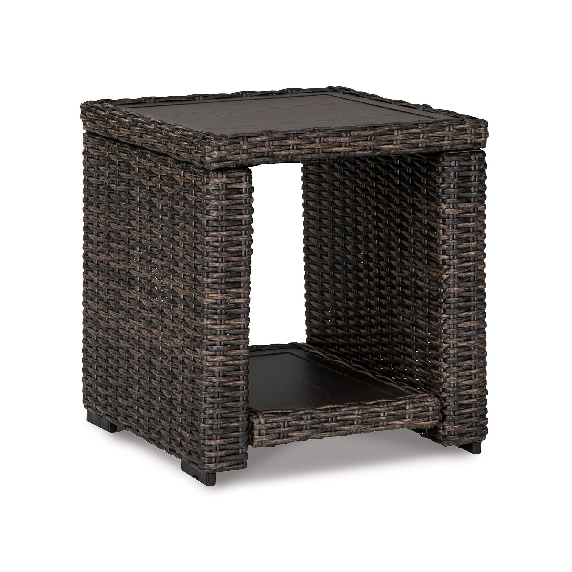 Signature Design by Ashley Grasson Lane Outdoor Rattan Square End Table with Storage, Brown