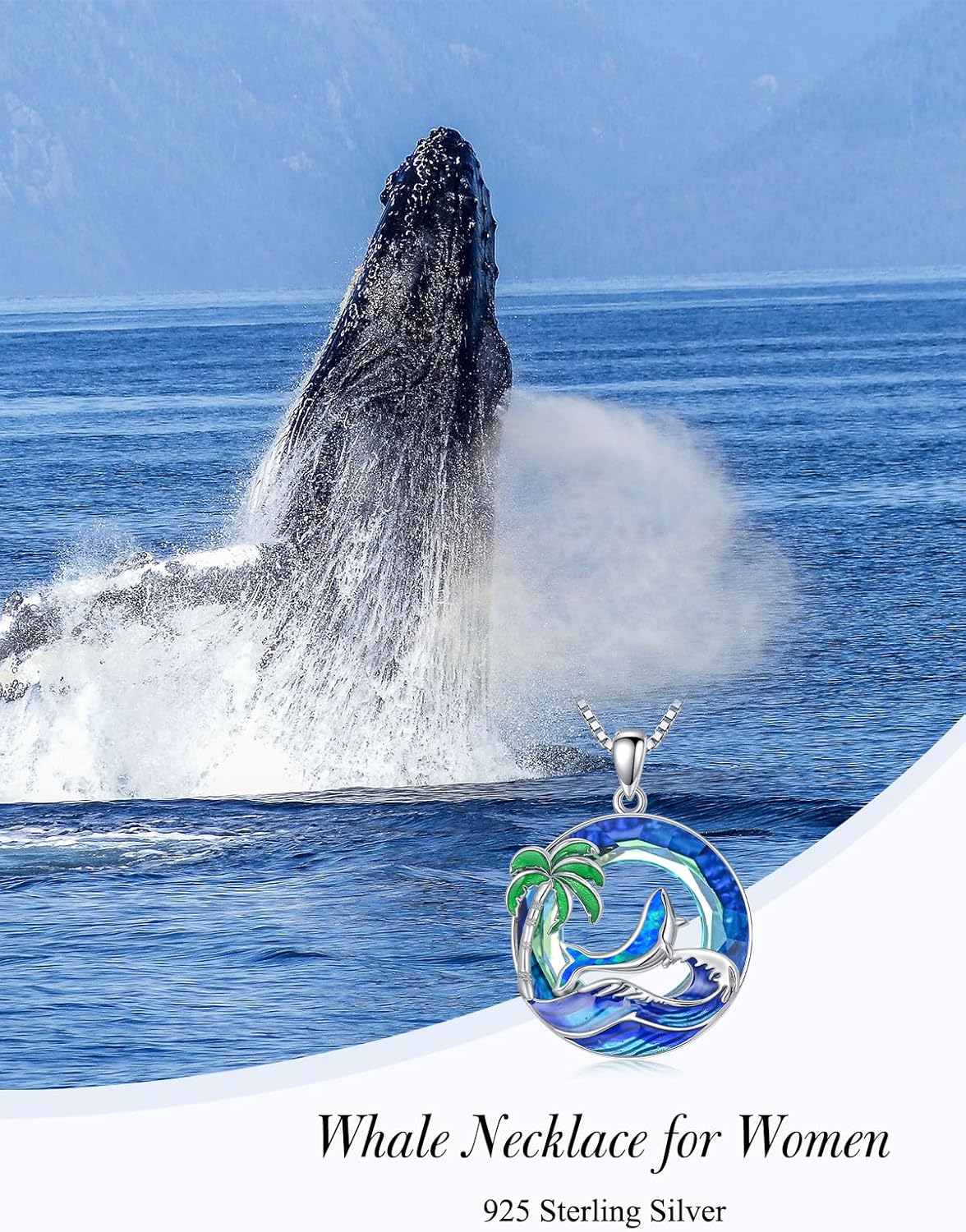 YYB Christmas Gifts Ocean Jewelry 925 Sterling Silver Tropical Beach Wave Palm Tree Necklace for Women Anniversary Birthday Gifts for Her - Image 3