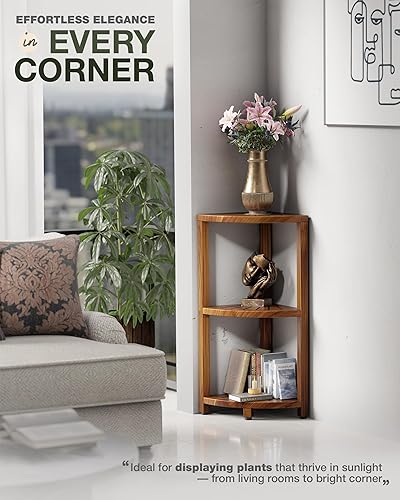 Miniatura 8 de BLUEWEST Soporte esquinero de ducha de 3 niveles, organizador de ducha de madera con pies antideslizantes, estante de esquina de baño impermeable y