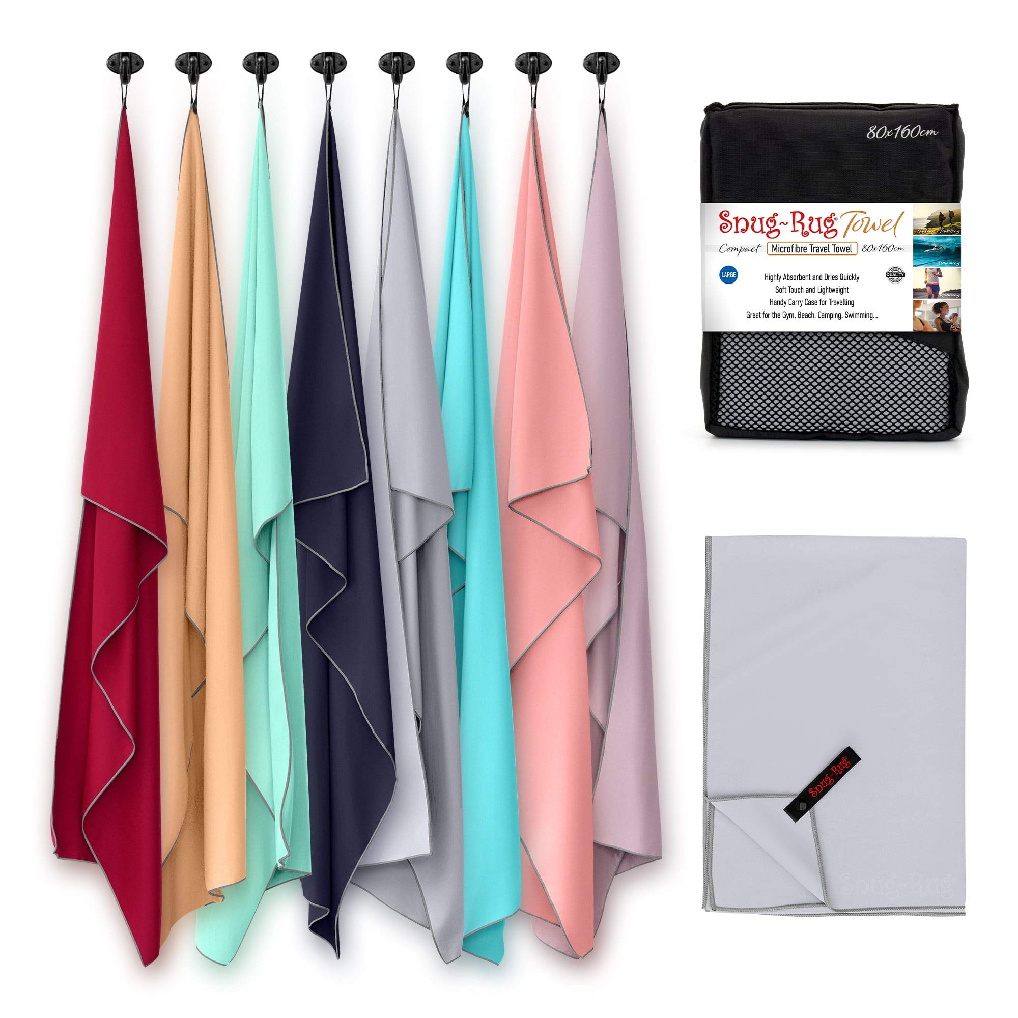Snug Rug Dapple Grey Microfibre Beach Towel Large L 80 X 160Cm – Super Absorbent Quick Drying Lightweight Sand Proof Beach Towels
